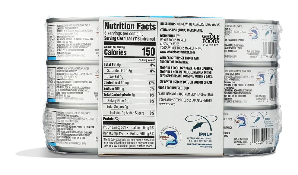 No Salt Albacore Tuna in Water 6pk 5 Oz 365 By Whole Foods Market