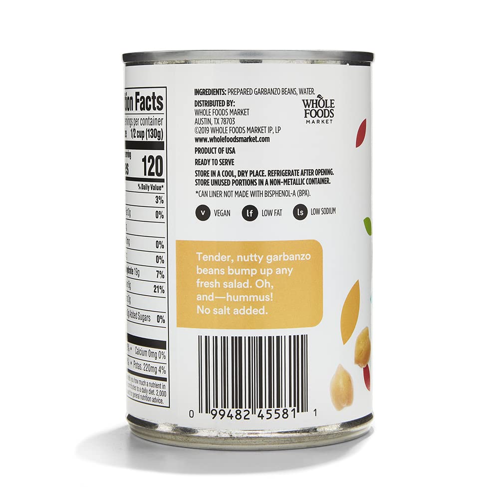 Unsalted Garbanzo Beans 15.5 Oz 365 By Whole Foods Market