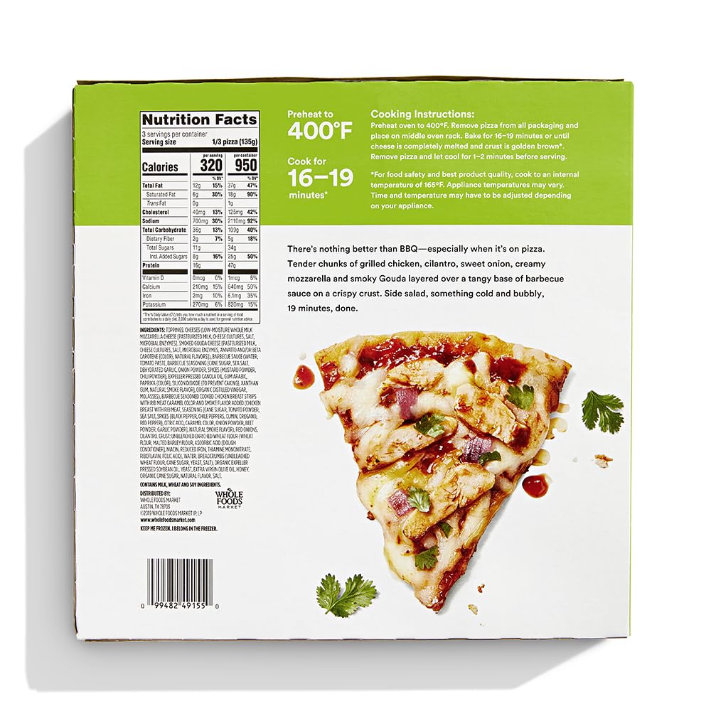 Barbeque Chicken Thin Crust Pizza 14.3 Oz 365 By Whole Foods Market