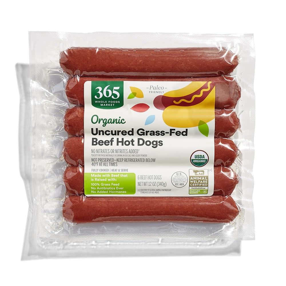 Organic Uncured Grass-Fed Beef Hot Dogs 12 Oz 1 Count 365 By Whole Foods Market