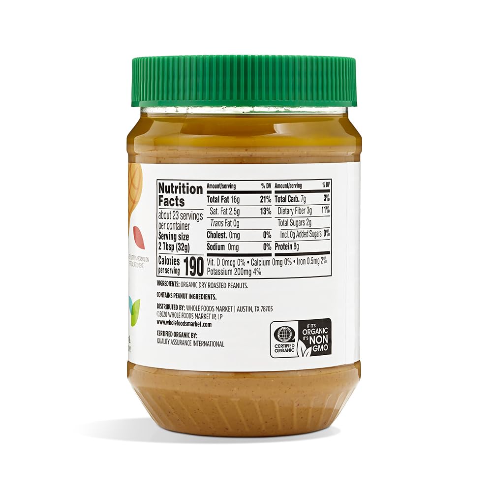 Organic Creamy Peanut Butter Unsweetened Unsalted 26 Oz 1 Count 365 By Whole Foods Market