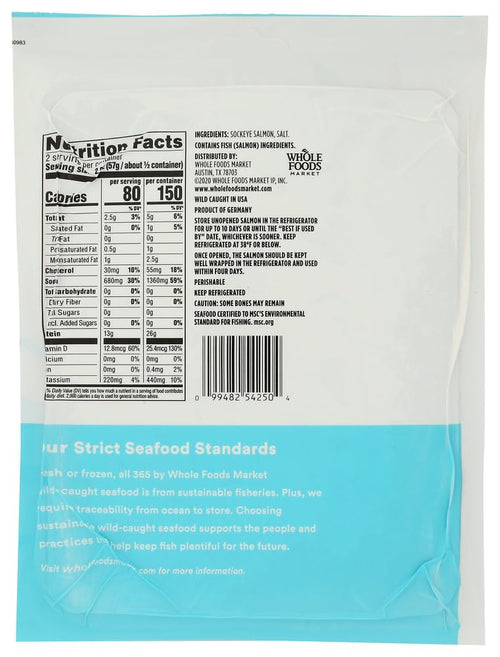 Cold Smoked Sockeye Salmon 4 Oz 365 By Whole Foods Market