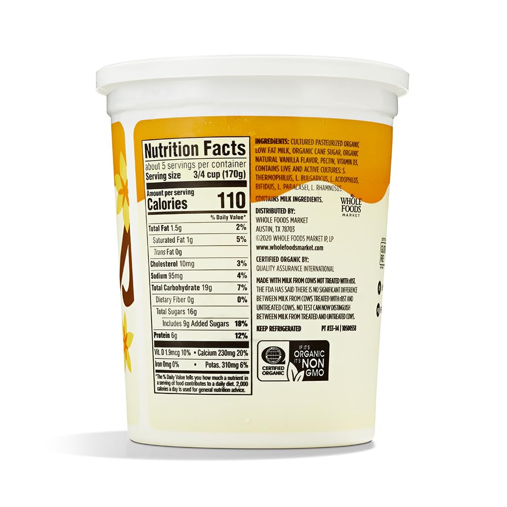 Organic Vanilla Low Fat Yogurt 32 Oz 365 By Whole Foods Market