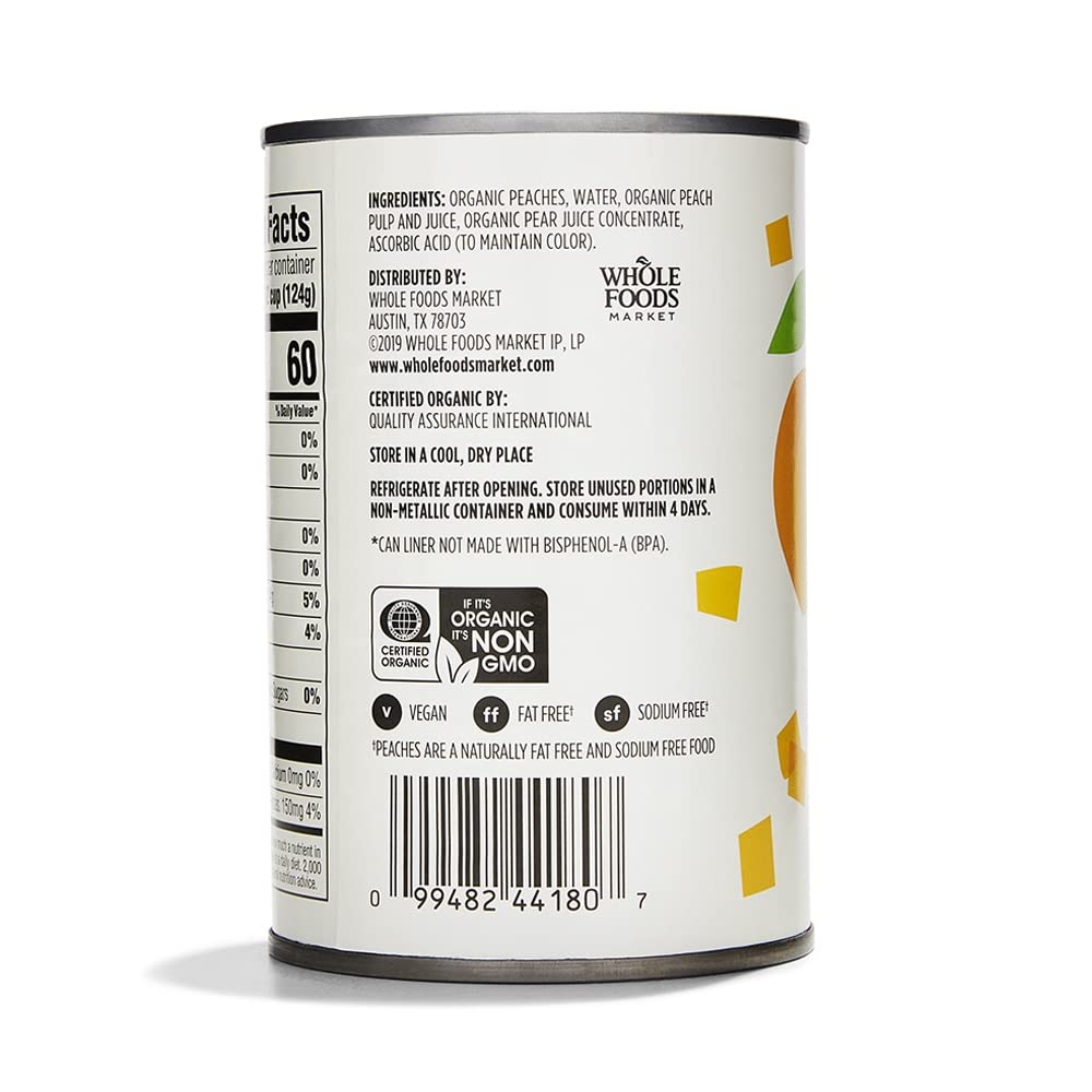 Organic Yellow Cling Peach Slices 15 Oz 365 By Whole Foods Market