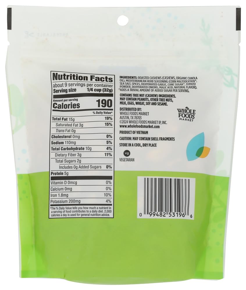 Mediterranean Herb Flavored Cashews 10 Oz 365 By Whole Foods Market