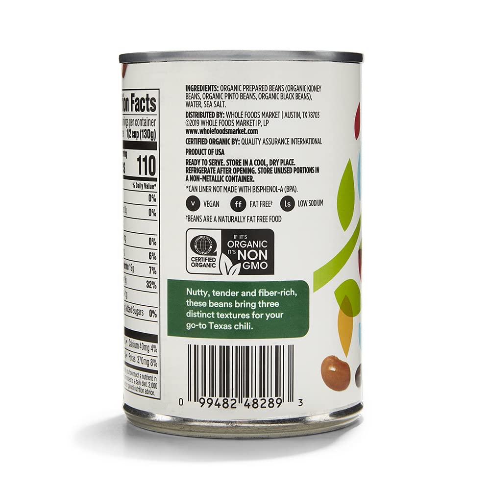 Organic Bean Trio Kidney Pinto & Black Beans 15 Oz 365 By Whole Foods Market