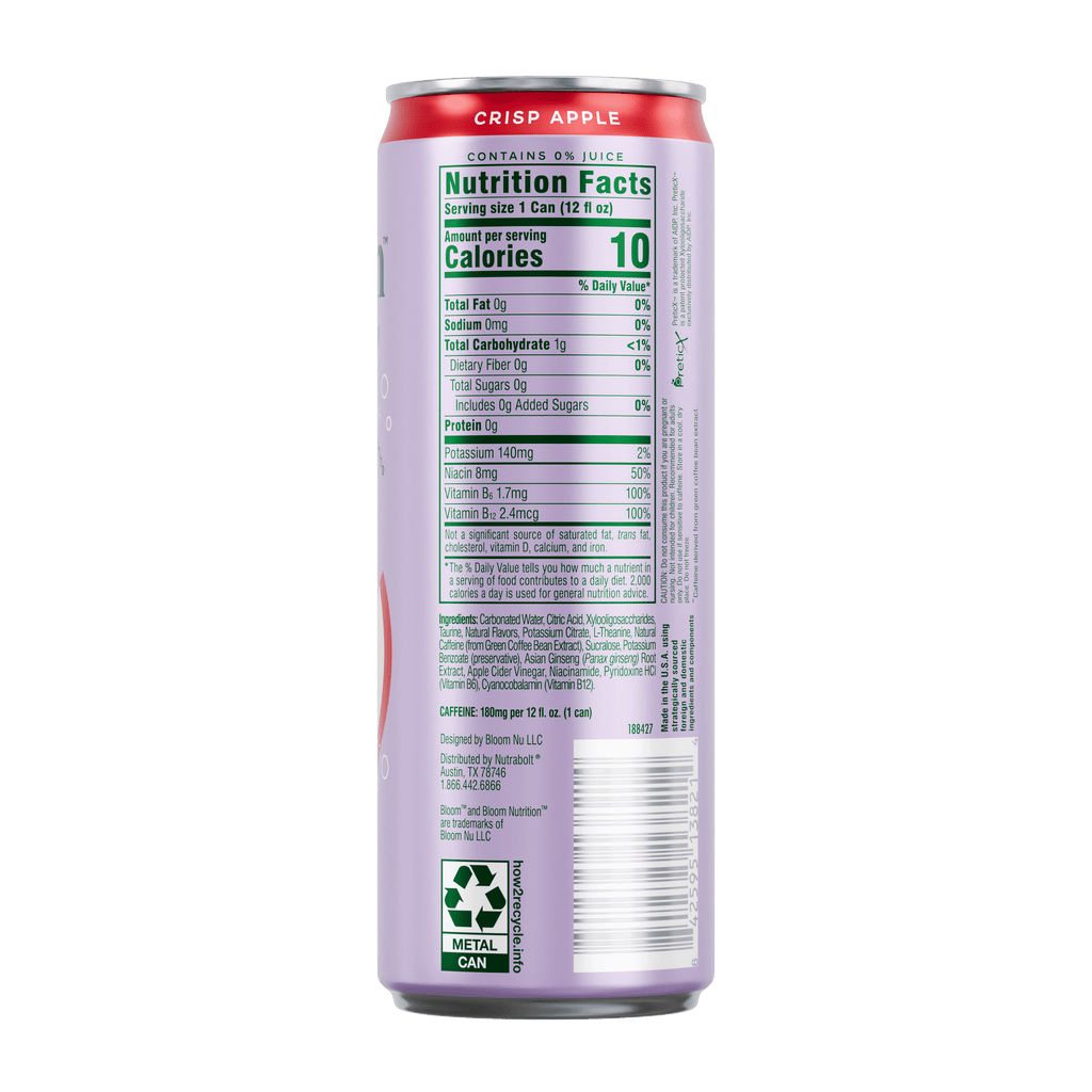 Bloom Nutrition Sparkling Energy Drink Crisp Apple 12 fl oz Single Can