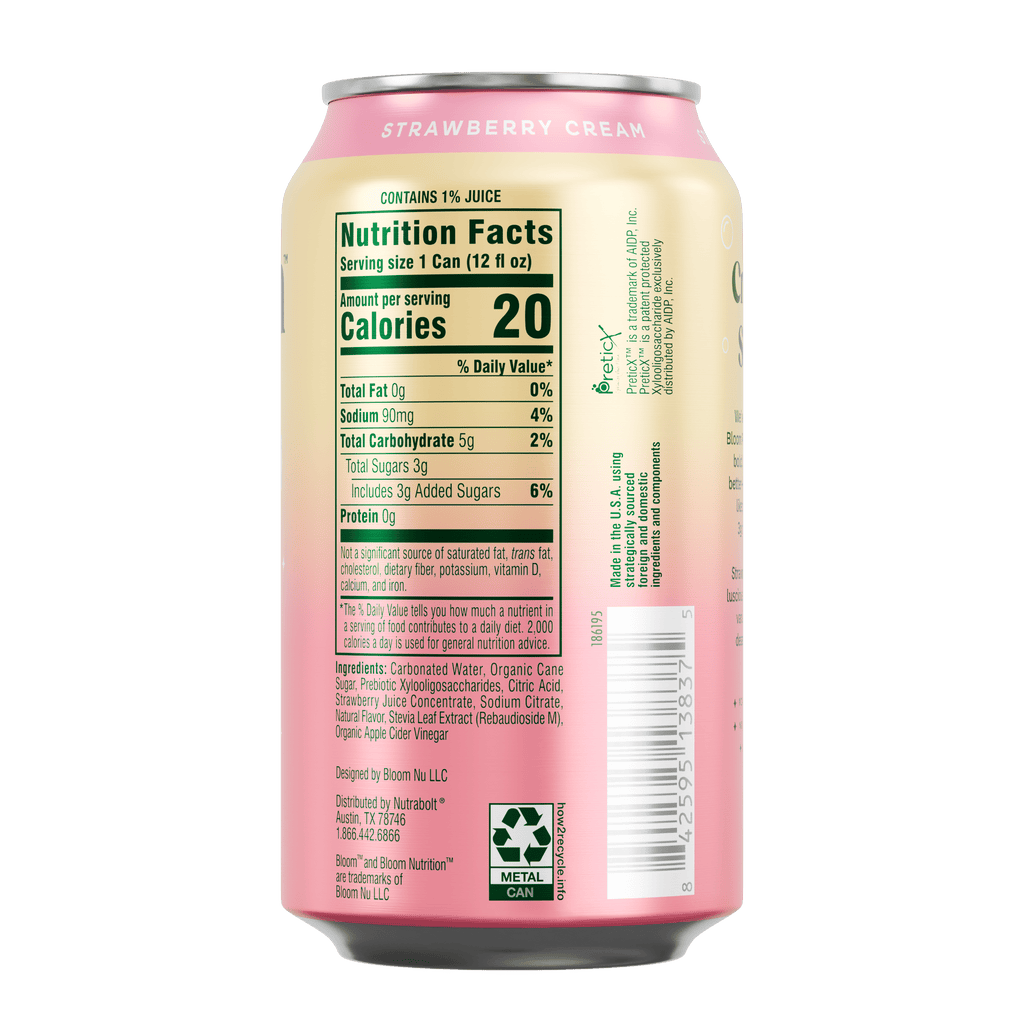 Bloom Pop Strawberries & Cream Prebiotic Soda Can 12 Fl Oz