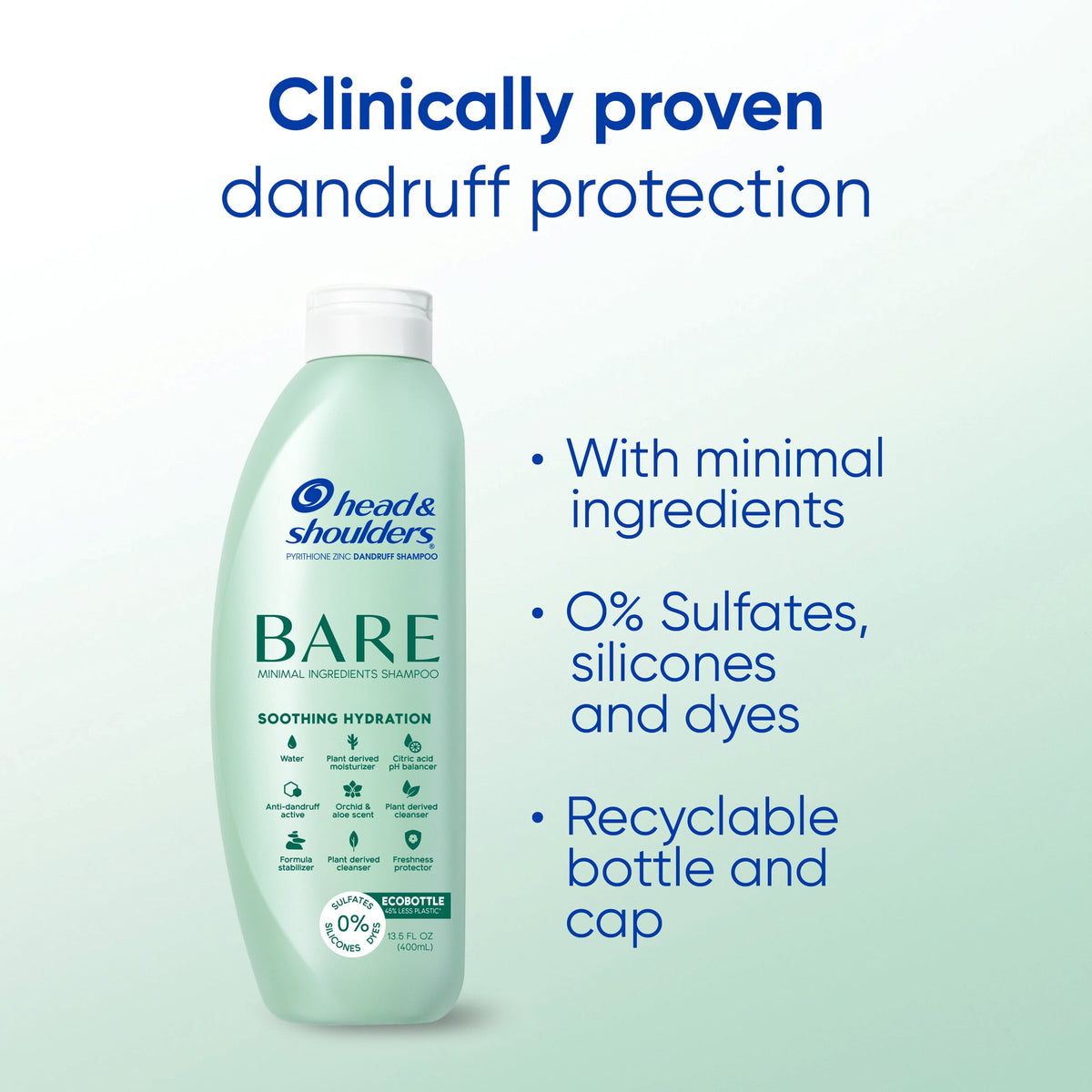 Head & Shoulders BARE Soothing Hydration Dandruff Shampoo Sulfate Free 13.5 fl oz