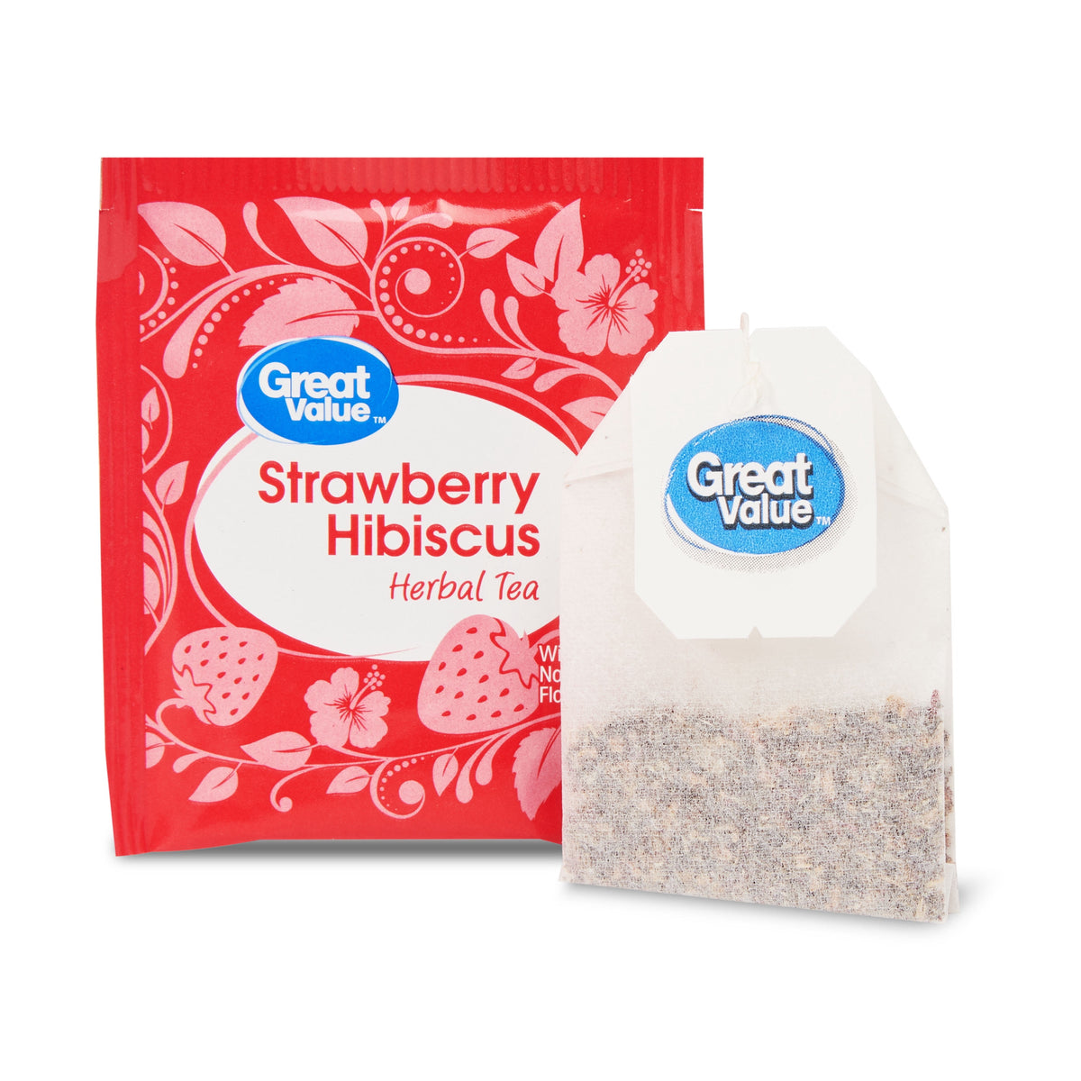 Great Value Strawberry Hibiscus Herbal Tea Bags Caffeine Free 1.41 oz 20 Count