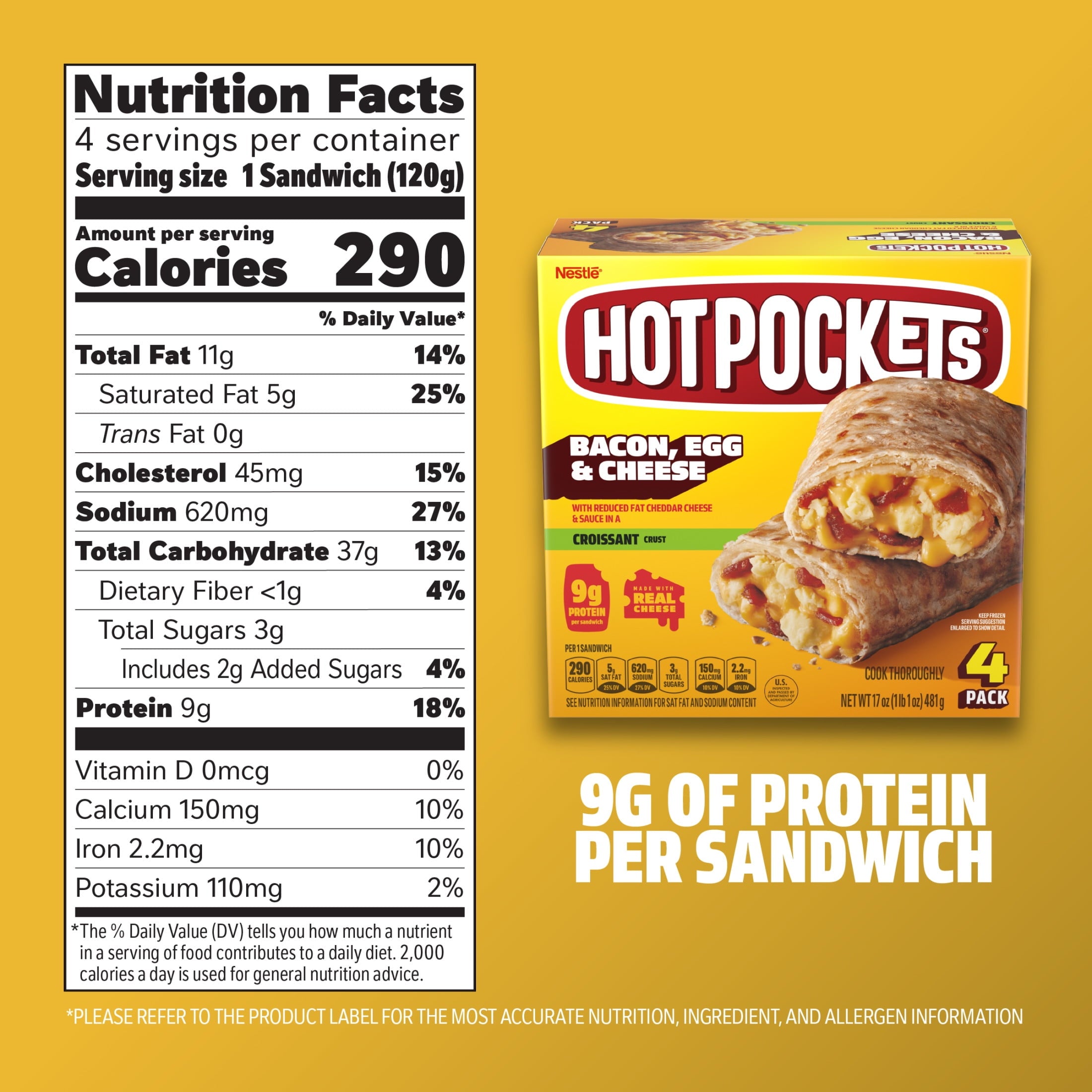 Hot Pockets Bacon Egg and Cheese Croissant Crust Breakfast Sandwich Frozen 17 Oz 4 Count