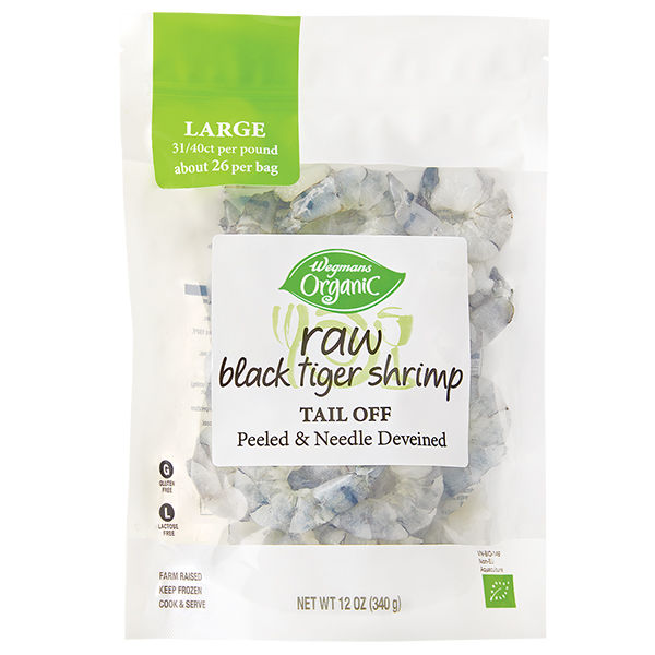 Wegmans Organic Frozen Raw Black Tiger Shrimp Tail Off 12 Oz