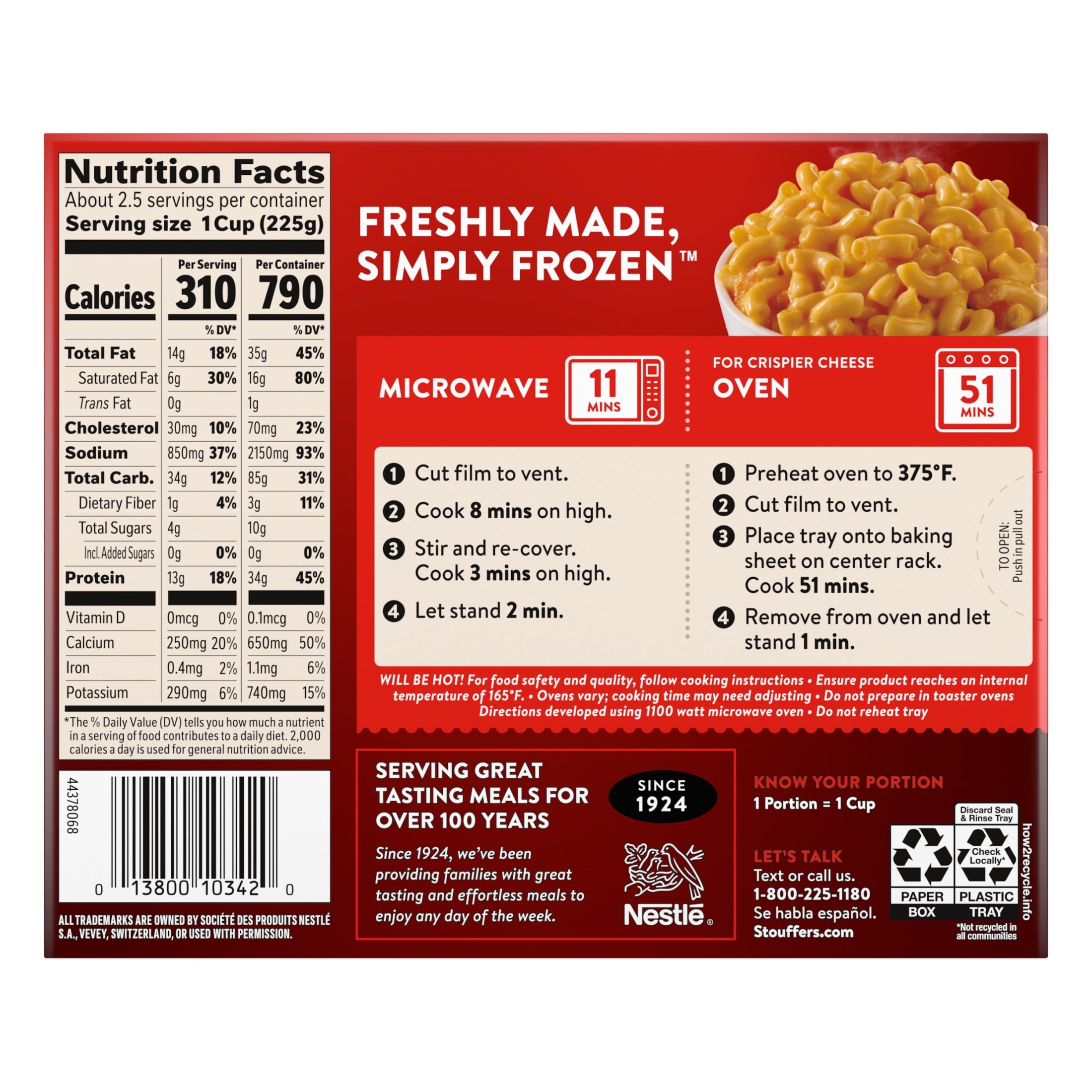 Stouffer's Macaroni And Cheese Large Size Frozen Meal 20 Oz