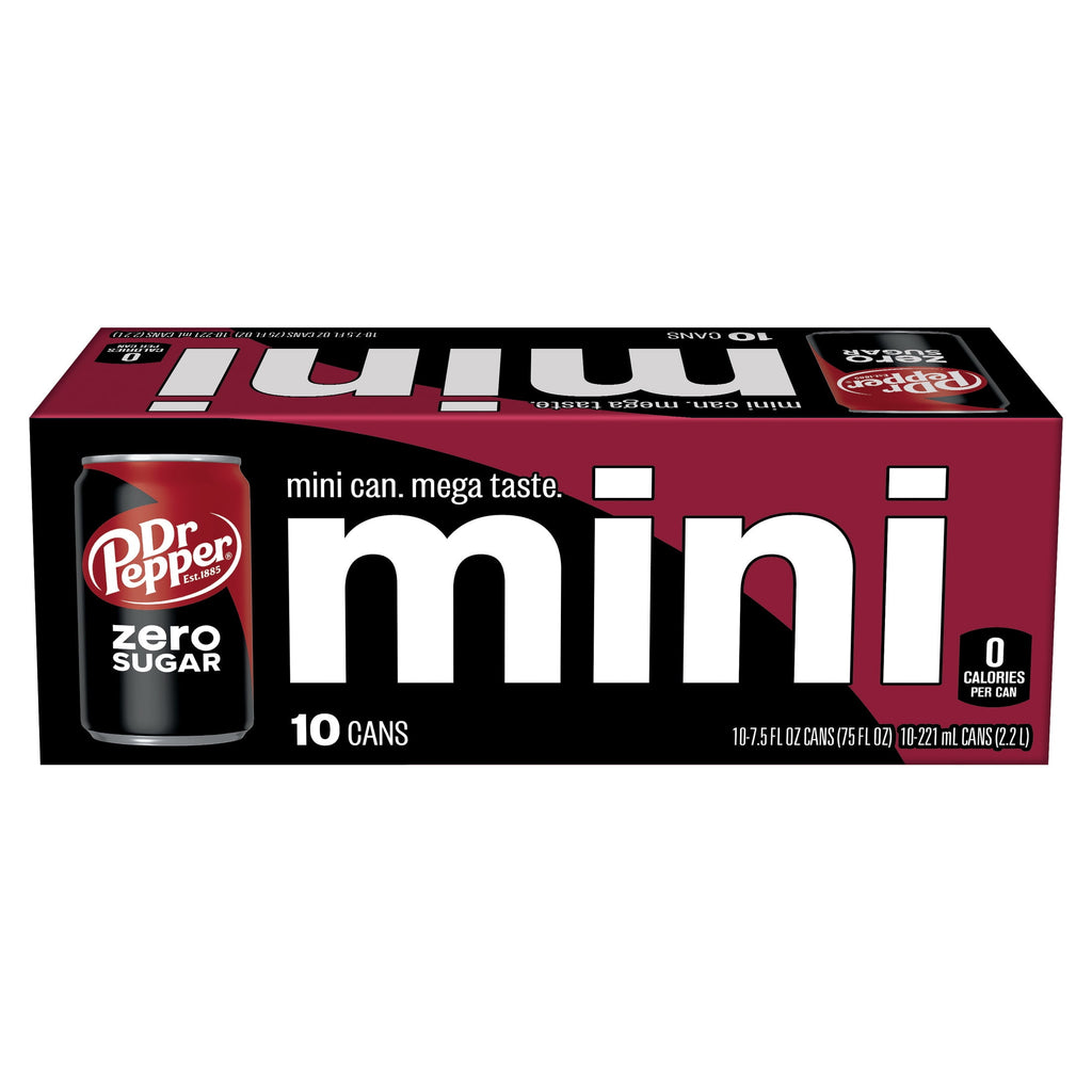 Dr Pepper Zero Sugar Soda Pop Cans 7.5 Fl Oz 10 Pack