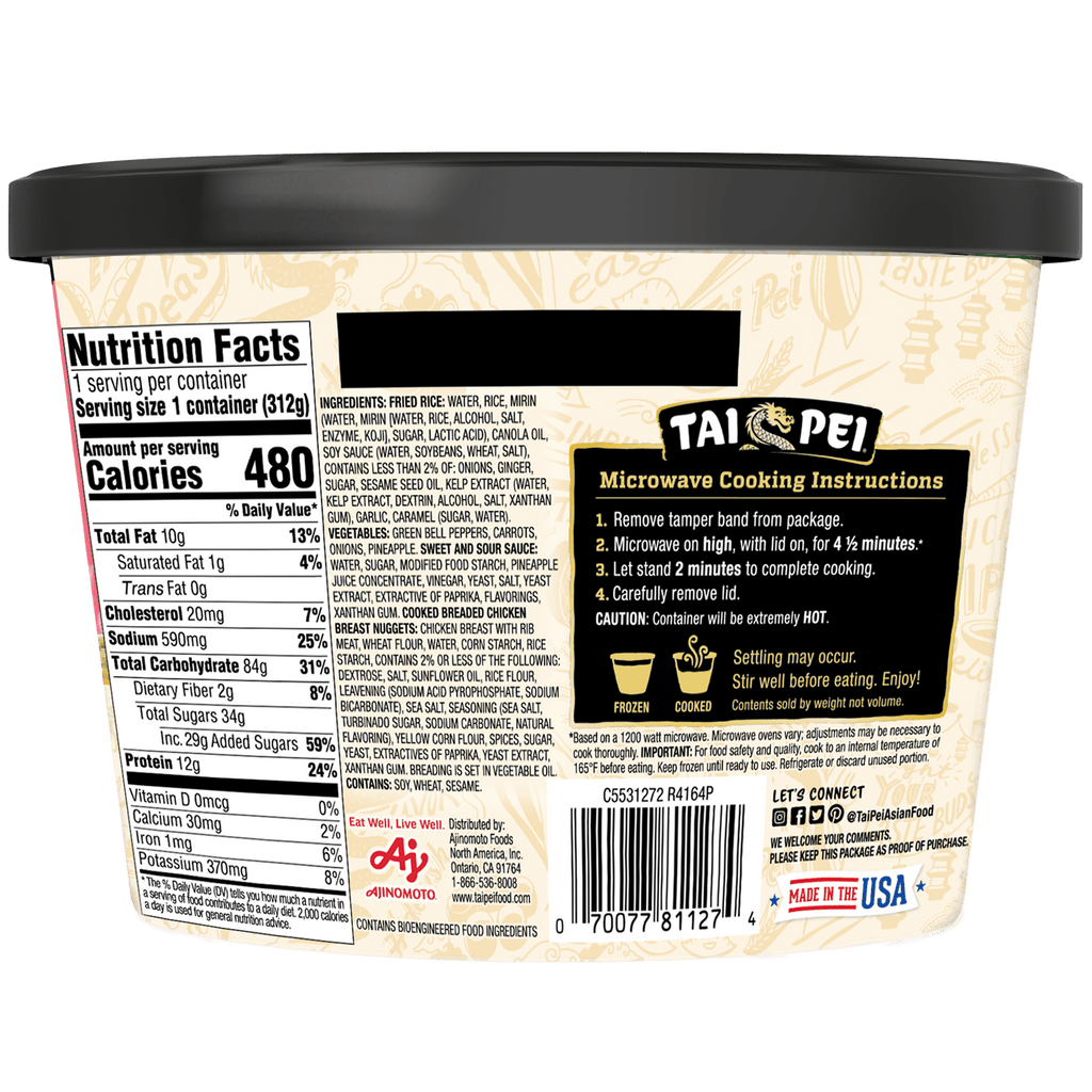 Tai Pei Sweet & Sour Chicken with Vegetable Rice Frozen Meal 11 Oz