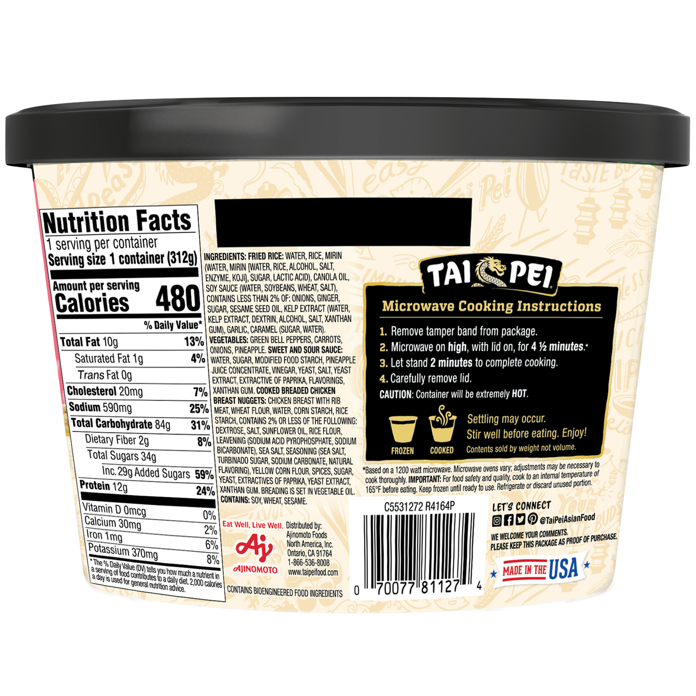 Tai Pei Sweet & Sour Chicken with Vegetable Rice Frozen Meal 11 Oz