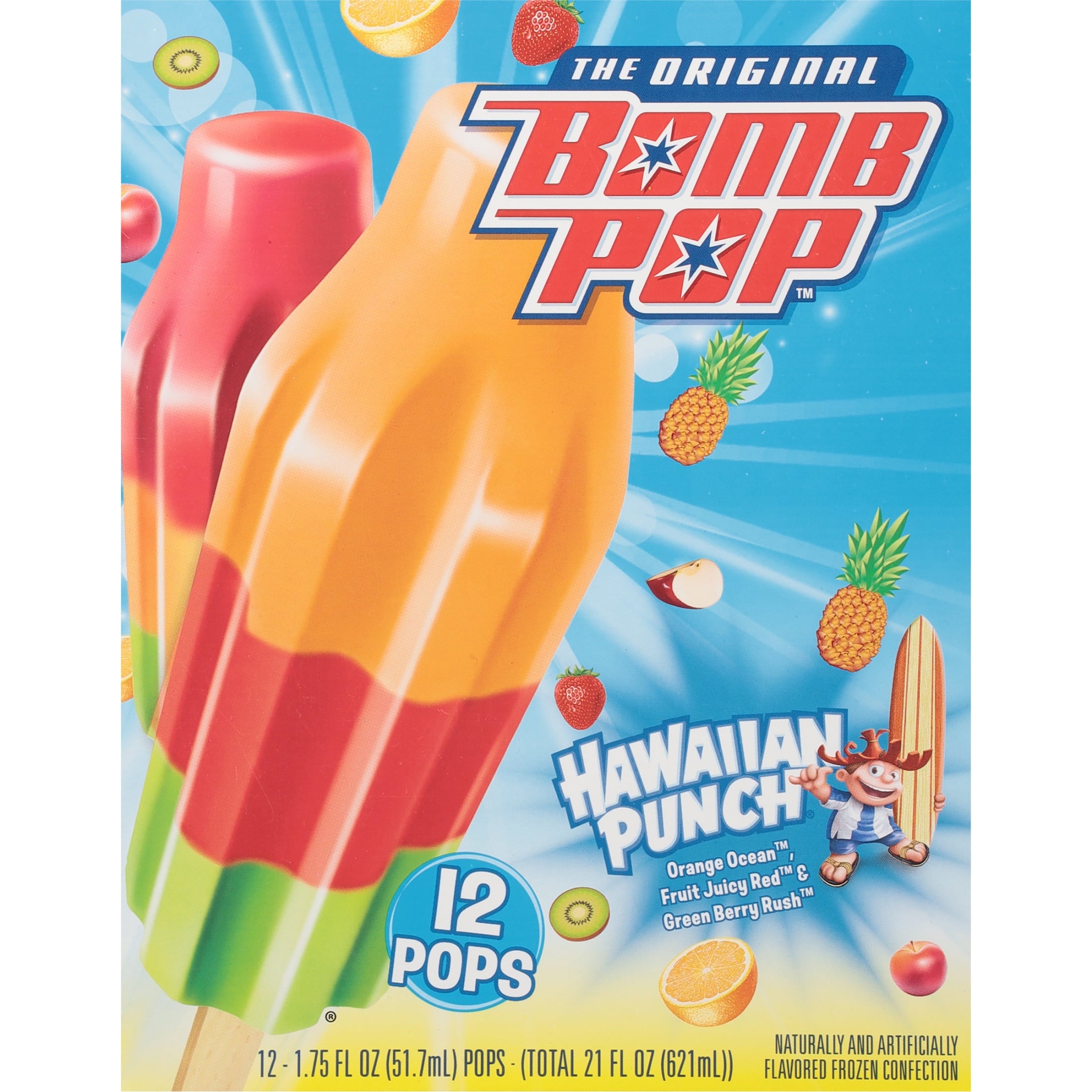 Bomb Pop Hawaiian Punch Freeze Ice Pops 12 Count 21 Fl Oz
