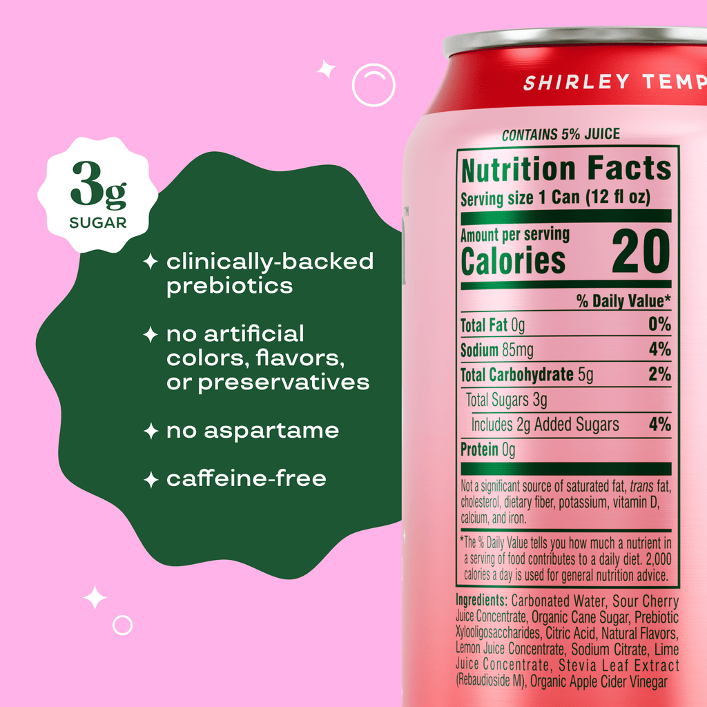 Bloom Nutrition Pop Prebiotic Soda Shirley Temple Can 12 Fl Oz