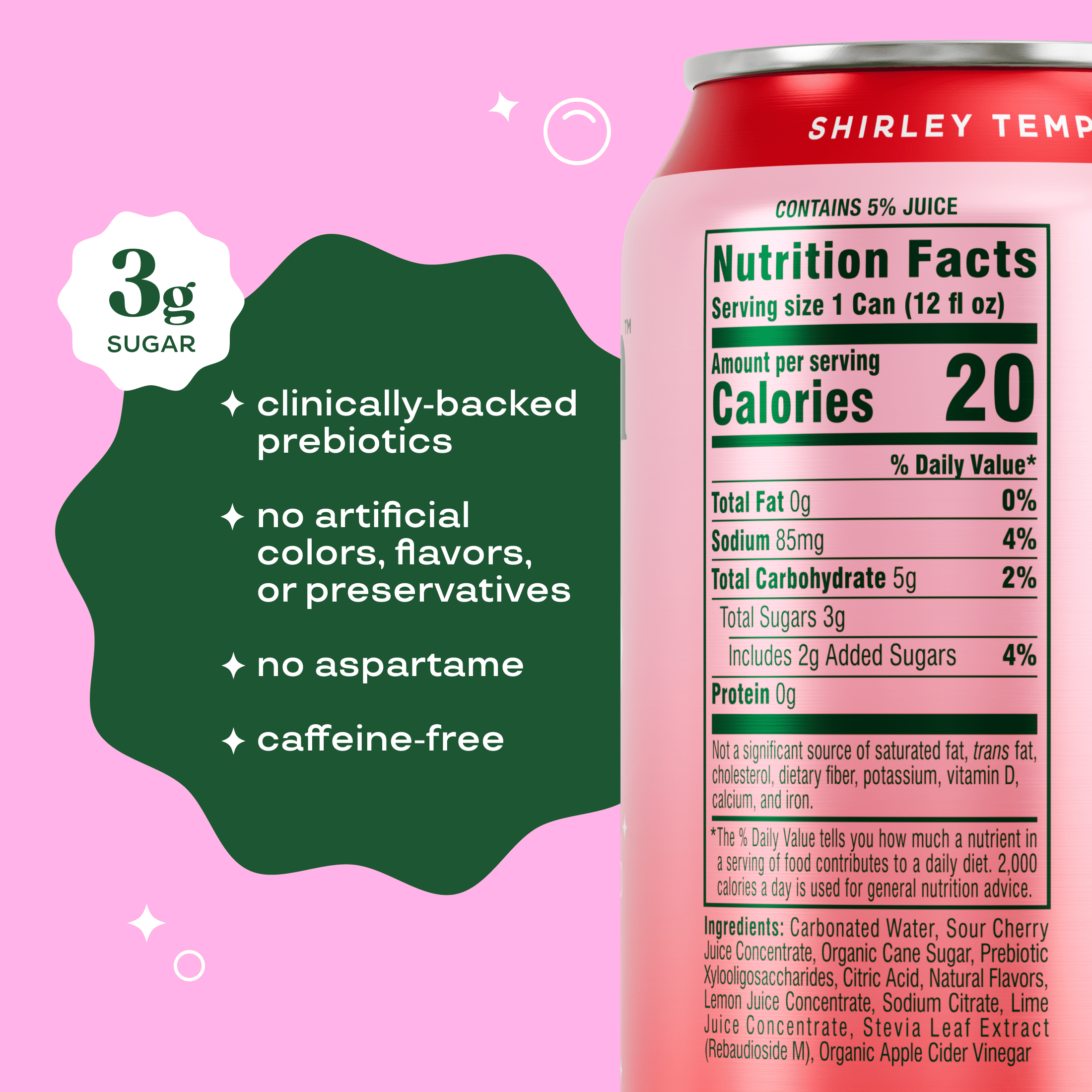 Bloom Nutrition Pop Prebiotic Soda Shirley Temple Can 12 Fl Oz