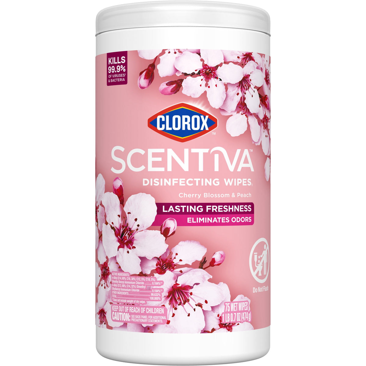 Clorox Scentiva Disinfecting Wipes Cherry Blossom Peach 75 Count