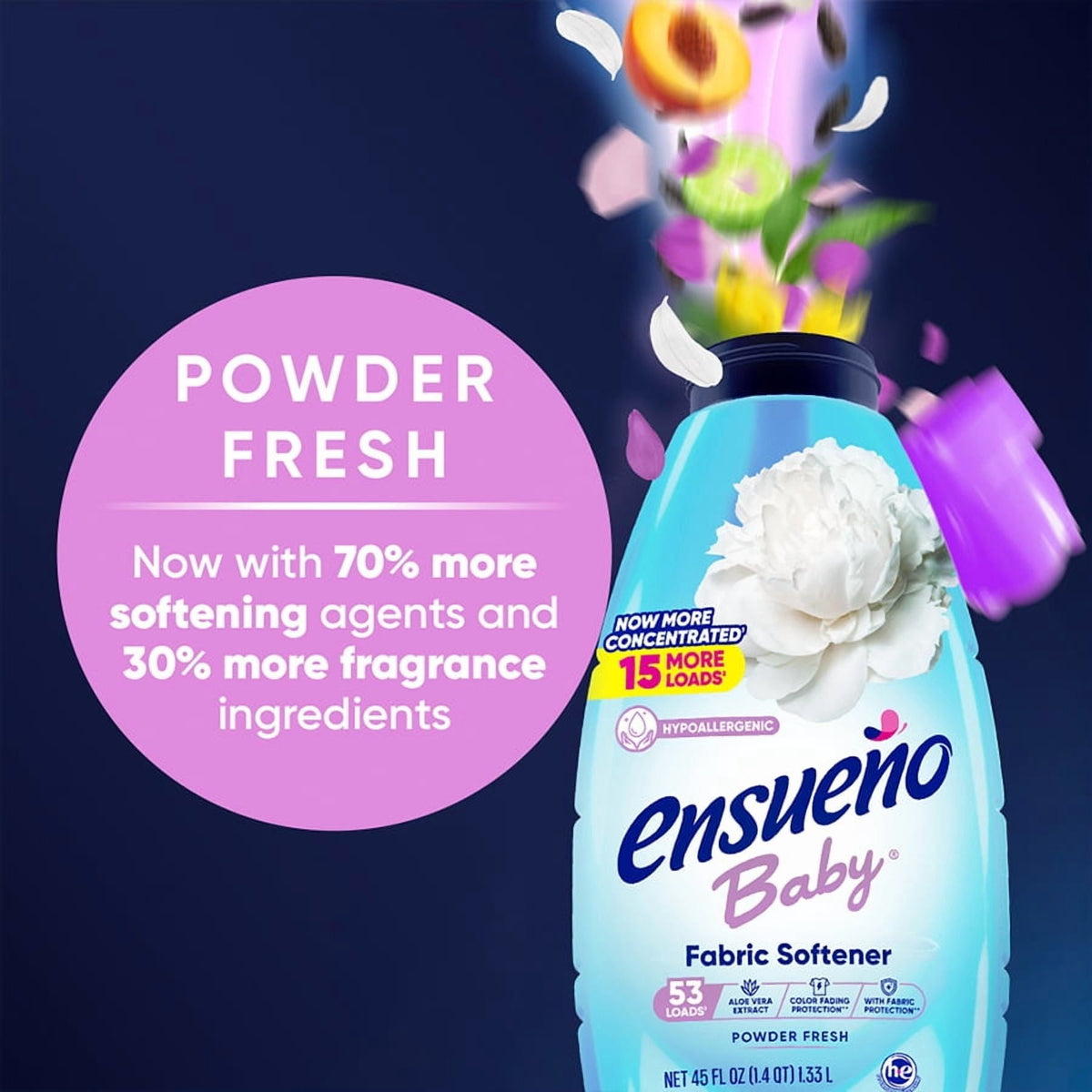 Ensueño Baby Hypoallergenic Liquid Fabric Softener Baby Powder Scent 45 fl oz 44 Loads