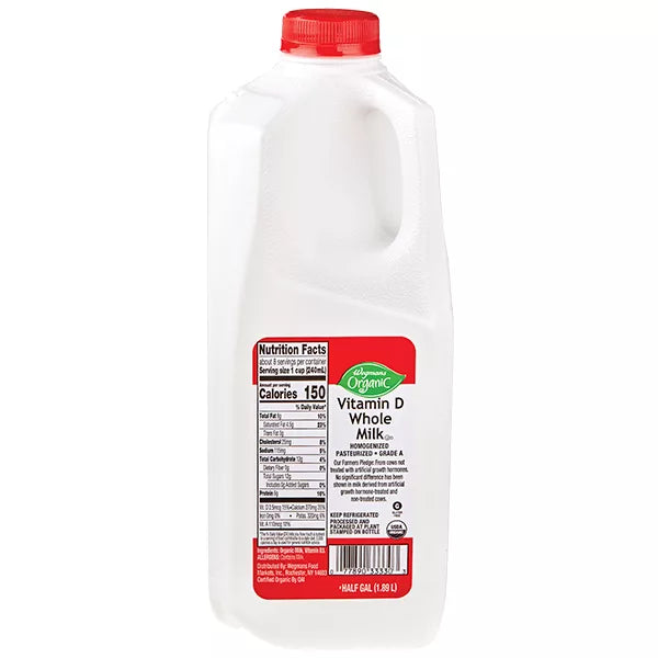 Wegmans Organic Vitamin D Whole Milk 0.5 gallon
