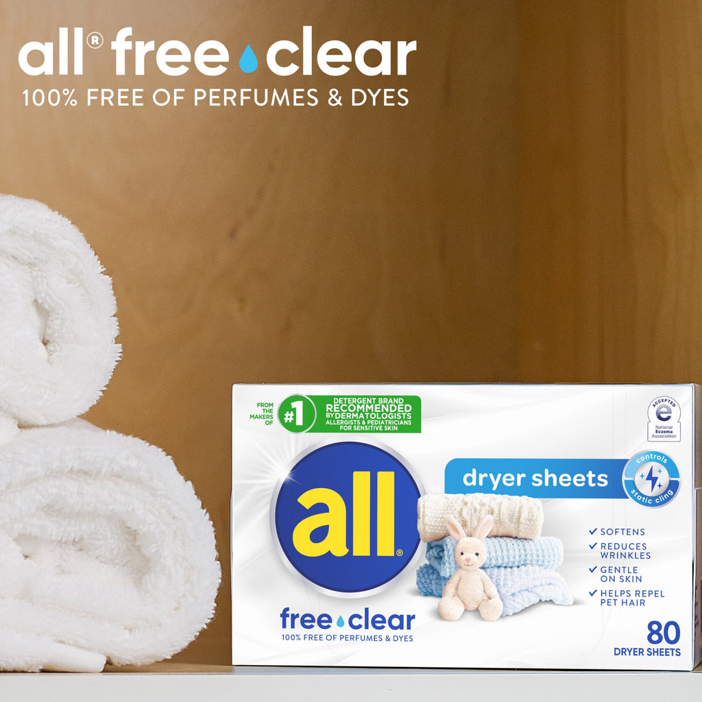 all free clear Fabric Softening Dryer Sheets Unscented 80 Count