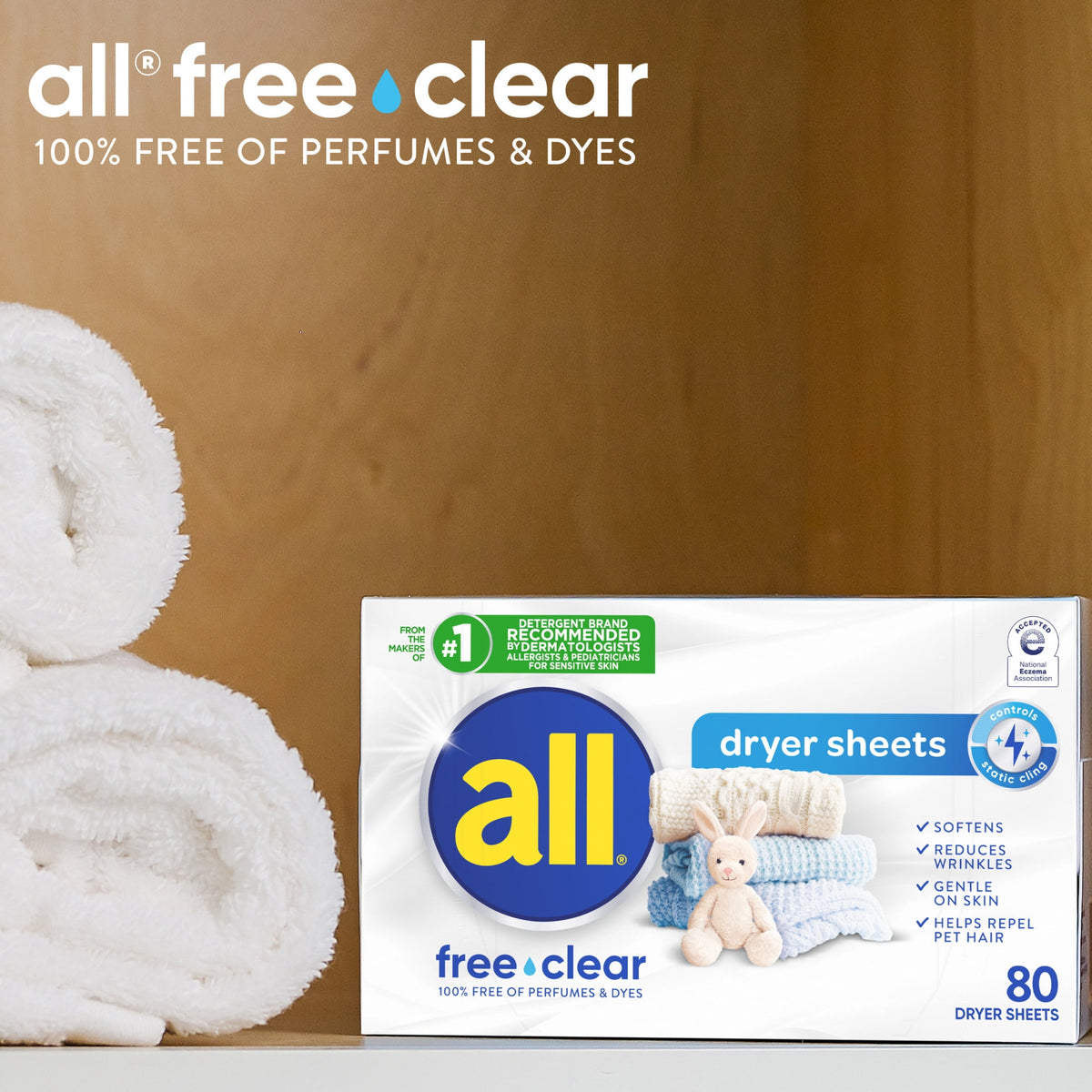 all free clear Fabric Softening Dryer Sheets Unscented 80 Count