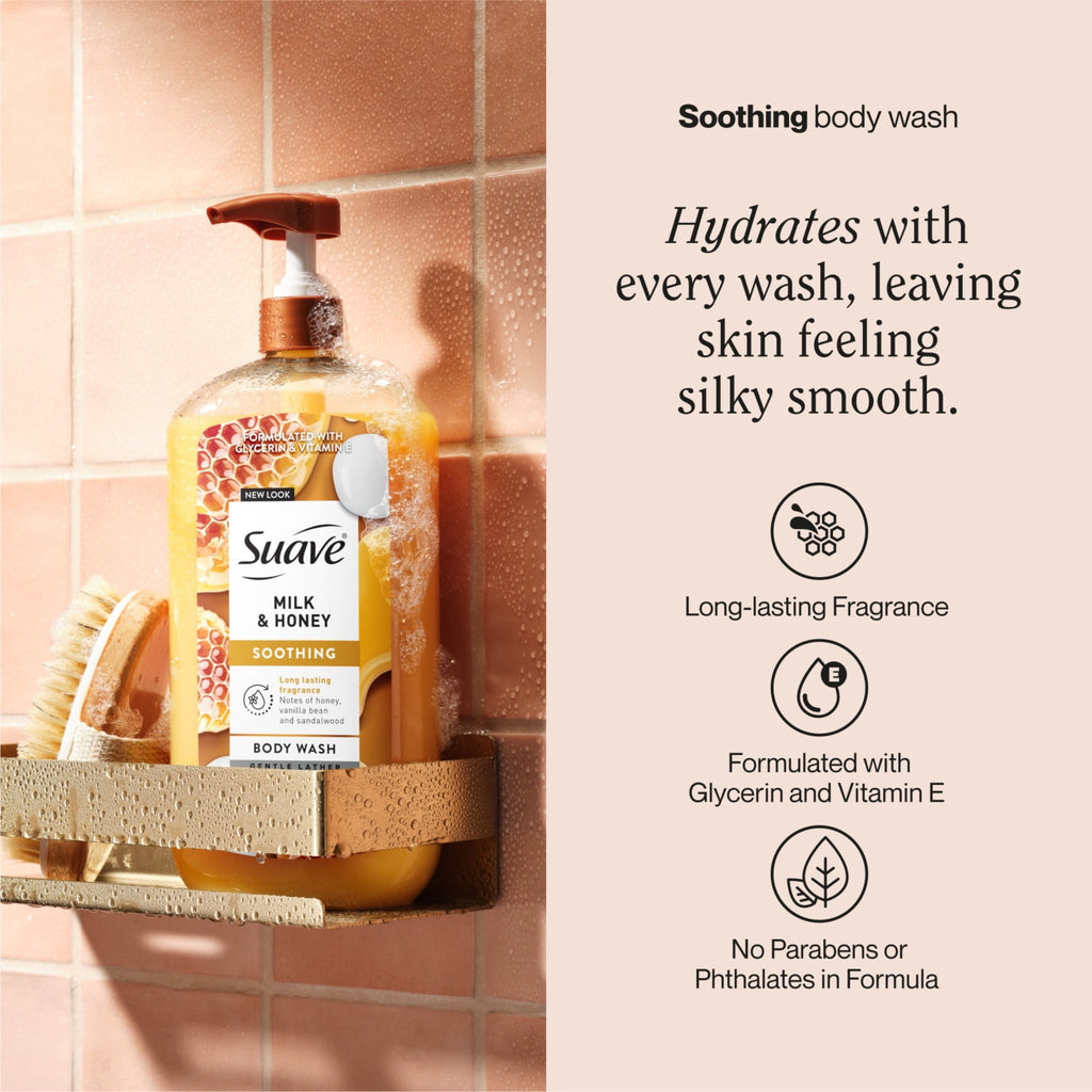 Suave Milk & Honey Moisturizing Body Wash with Glycerin & Vitamin E 30 fl oz