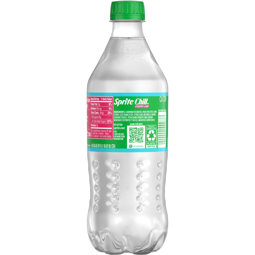 Sprite Chill Cherry-Lime Caffeine Free Soda Pop Bottle 20 Fl Oz