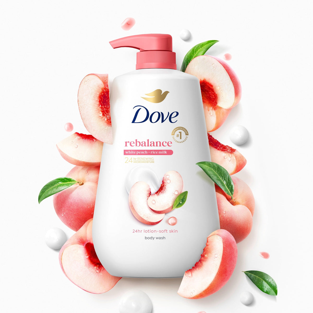 Dove Rebalance Body Wash White Peach & Rice Milk Moisturizing Skin Cleanser 30.6 fl oz