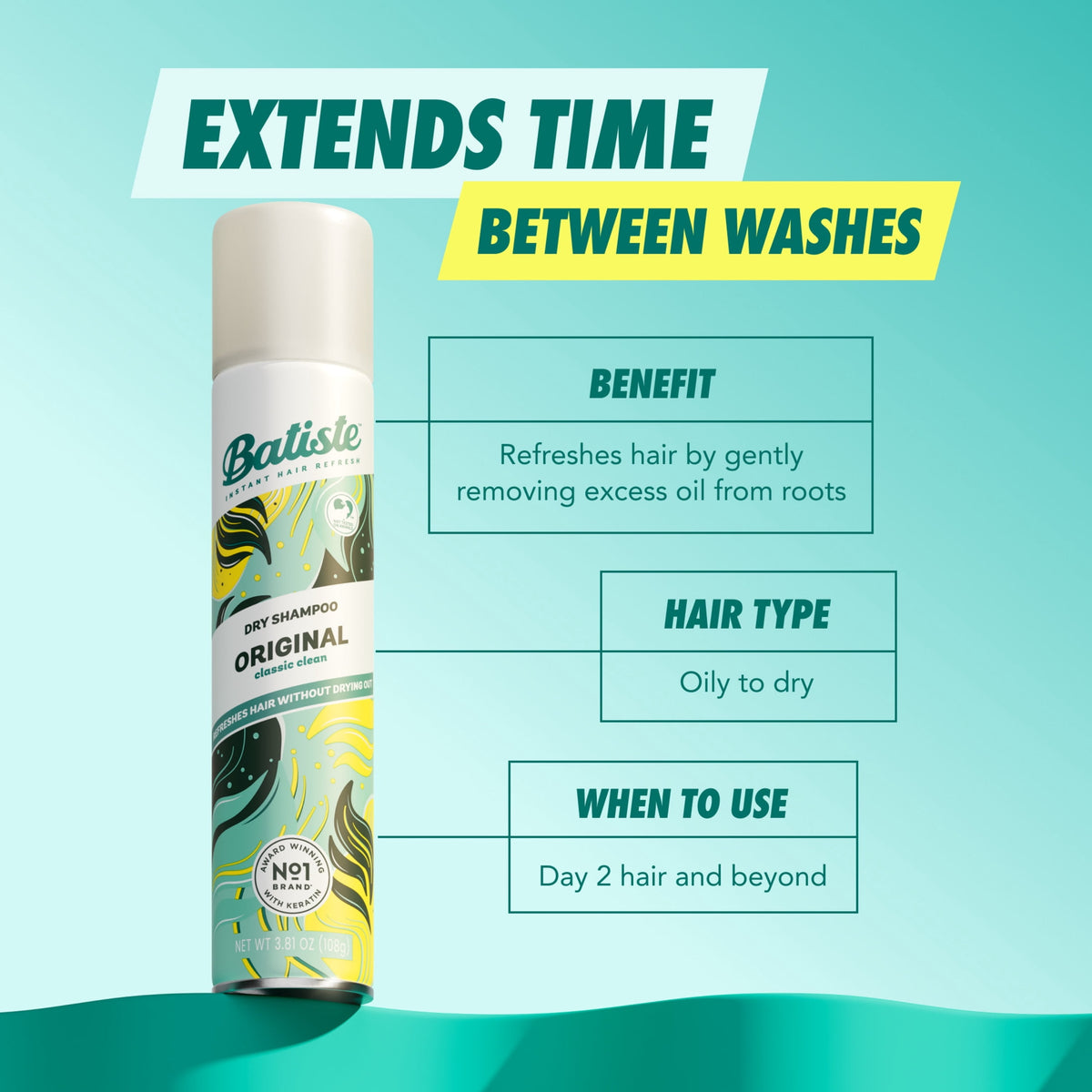 Batiste Original Dry Shampoo Oil Control Classic Clean Scent 7.62 oz