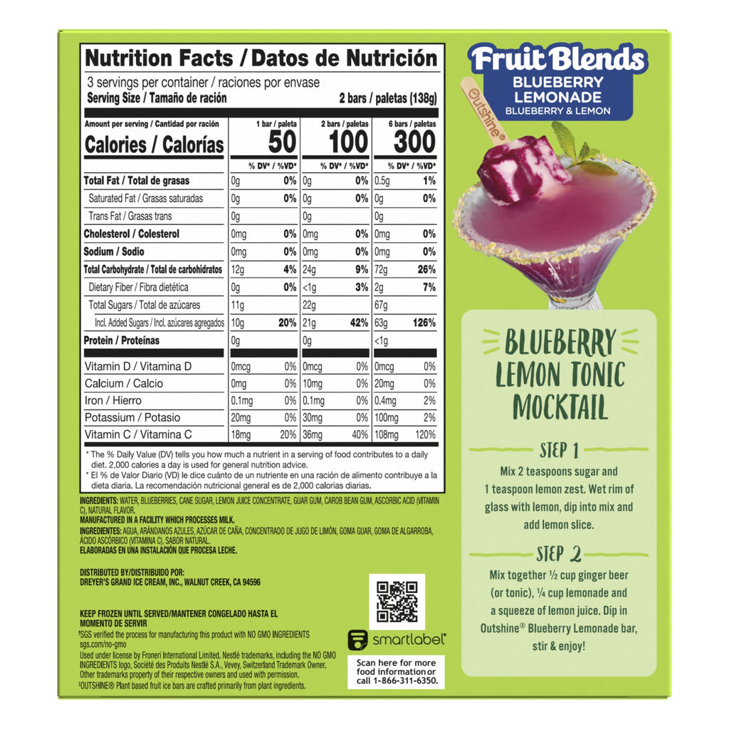 Outshine Blueberry Lemonade Fruit Blends Frozen Fruit Bars 6 Count 15 Fl Oz