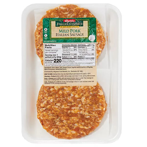 Wegmans Italian Classics Mild Pork Italian Sausage Patties-Avg. 1 lb