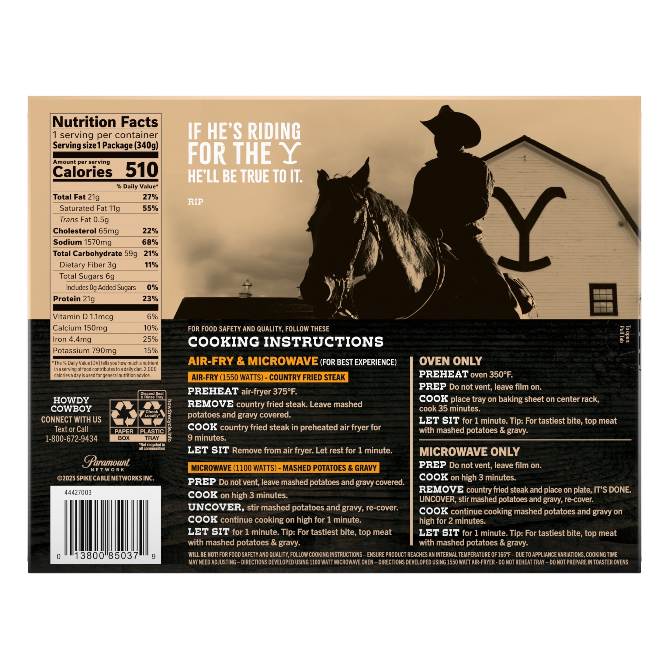Yellowstone Country Fried Steak and Mash Frozen Dinner 12 Oz