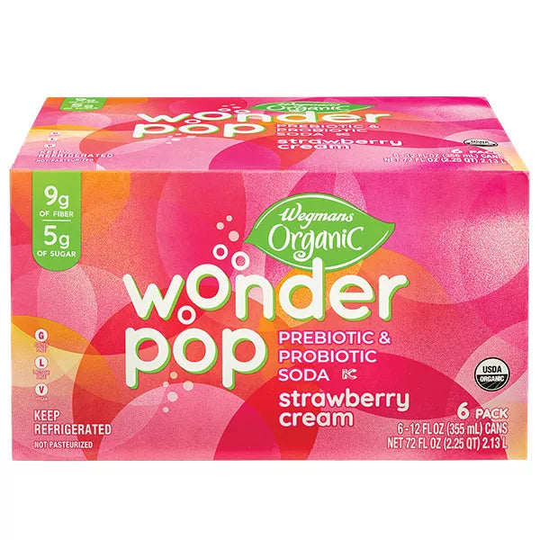 Wegmans Organic Wonder Pop Prebiotic & Probiotic Strawberry Cream Soda, 6 Pack 72 fl. oz.