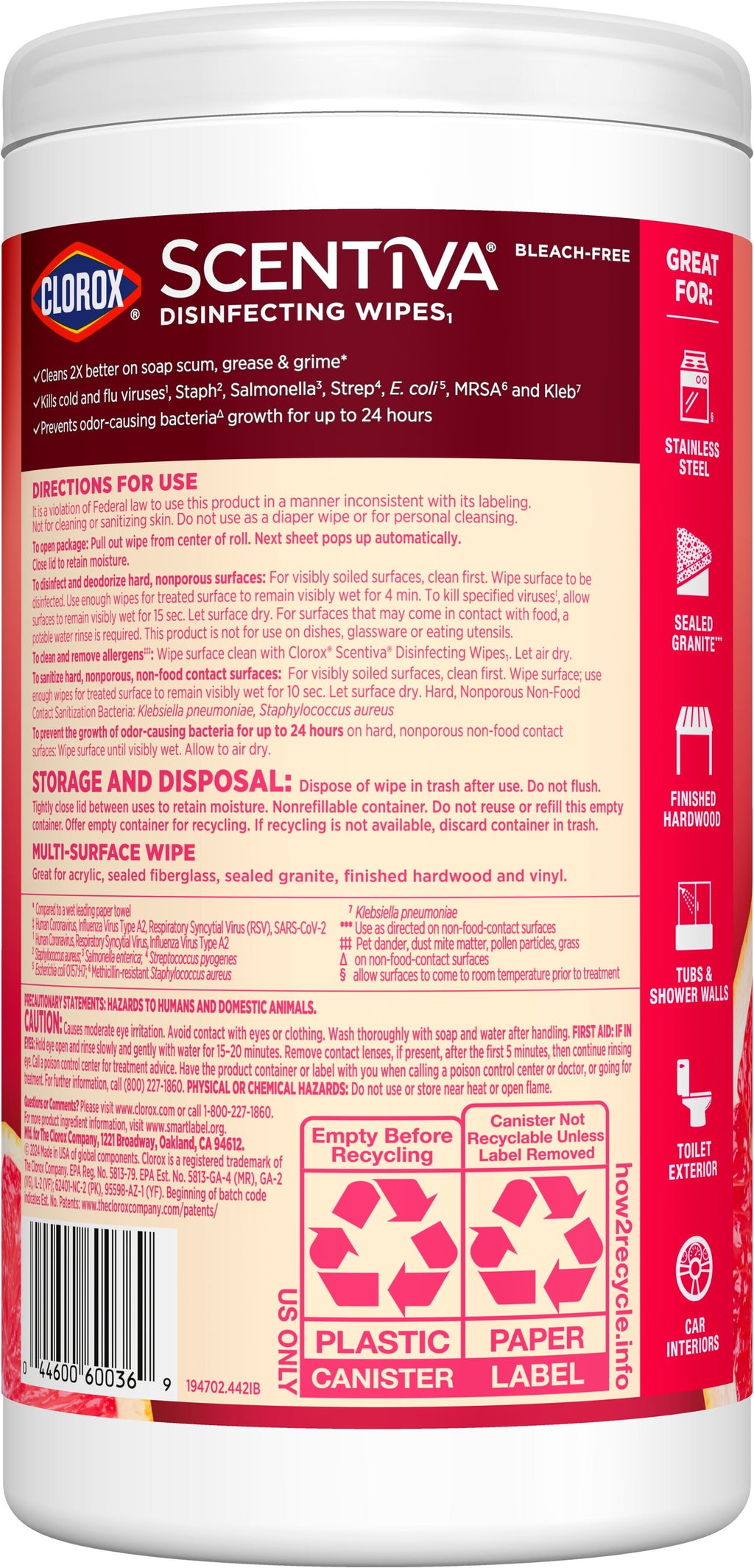 Clorox Scentiva Disinfecting Wipes Grapefruit & Orange Blossom 75 Count