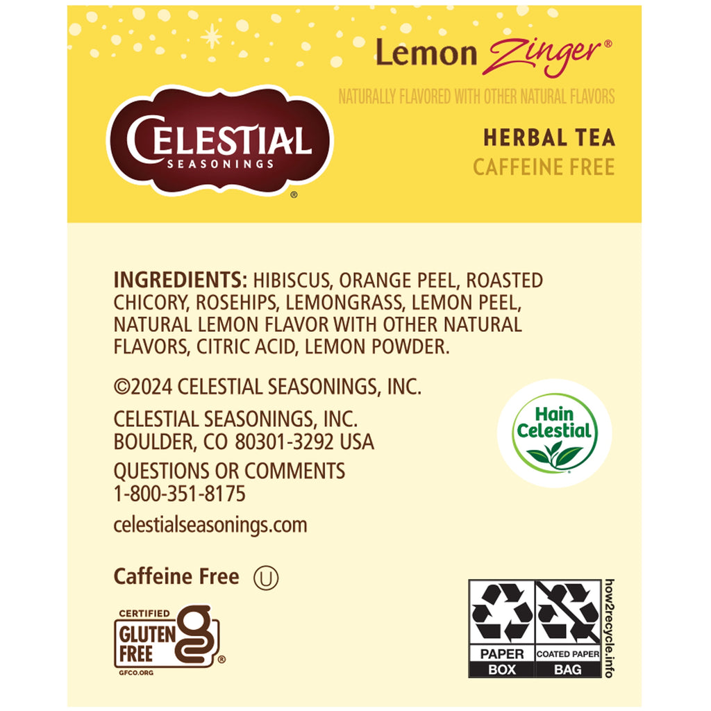 Celestial Seasonings Lemon Zinger Caffeine-Free Herbal Tea Bags 1.7 oz 20 Count