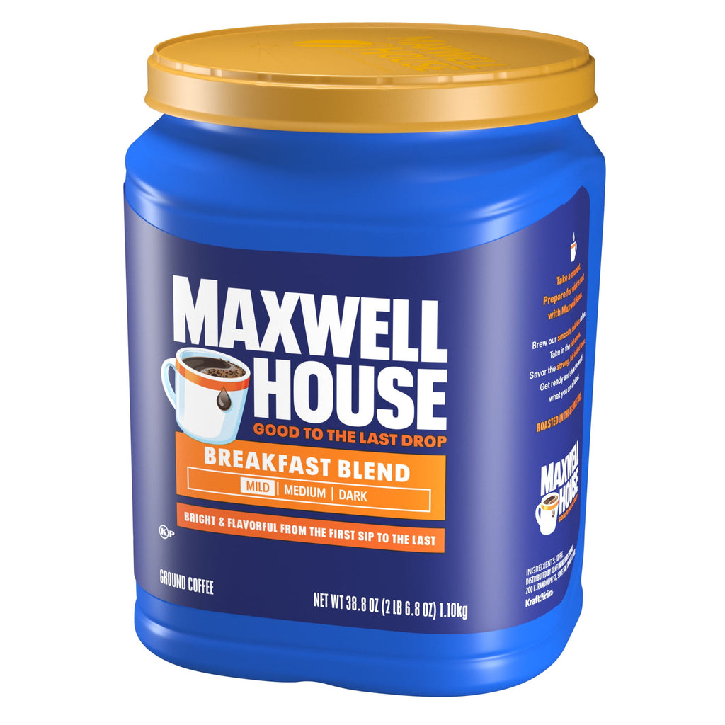 Maxwell House Breakfast Blend Naturally Caffeinated Mild Roast Ground Coffee 38.8 oz Canister