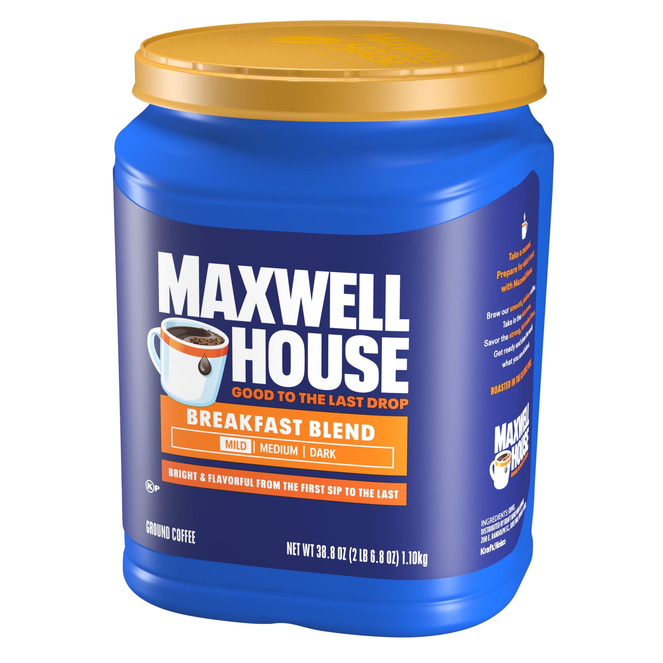 Maxwell House Breakfast Blend Naturally Caffeinated Mild Roast Ground Coffee 38.8 oz Canister