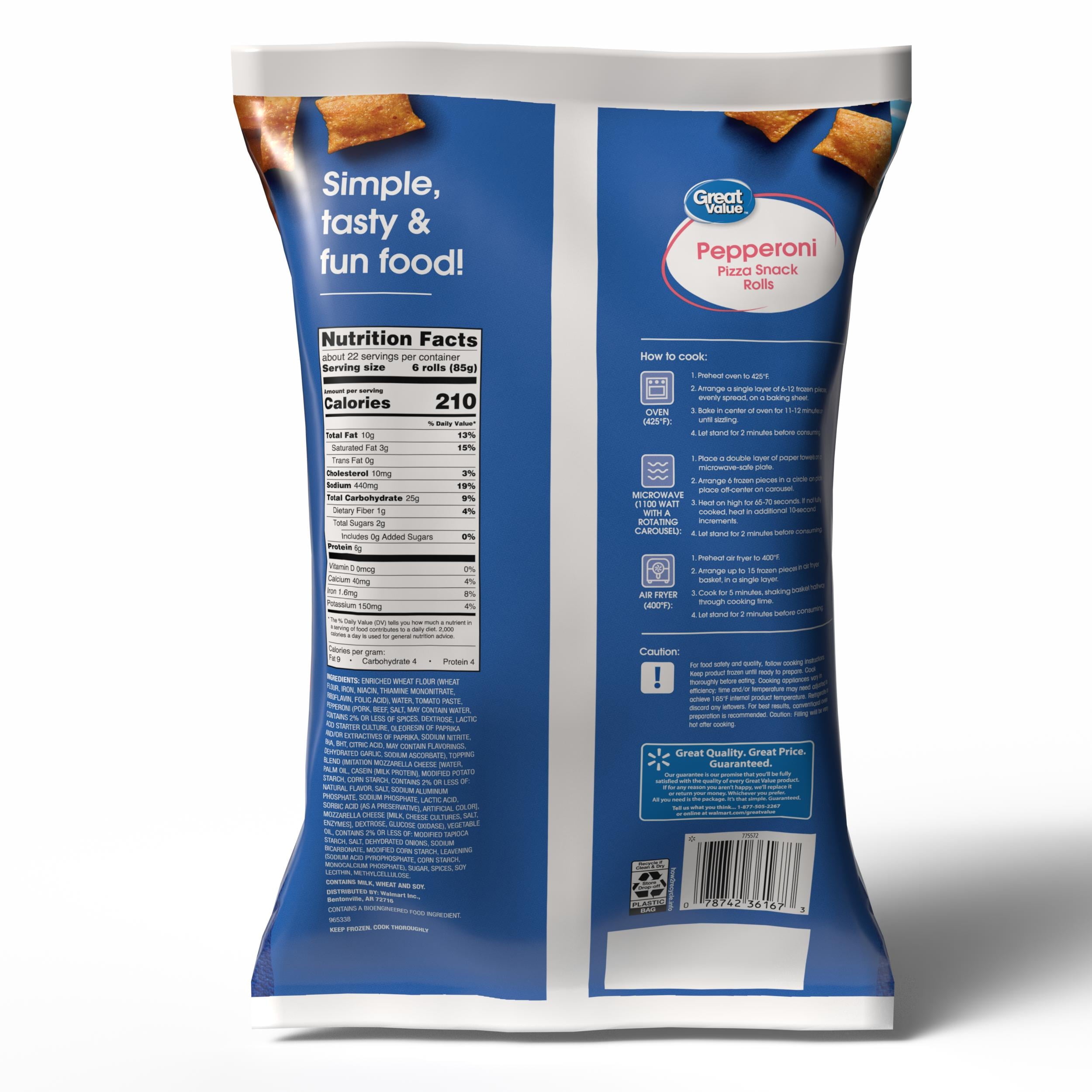 Great Value Pepperoni Pizza Snack Rolls Frozen 65 Oz 130 Count