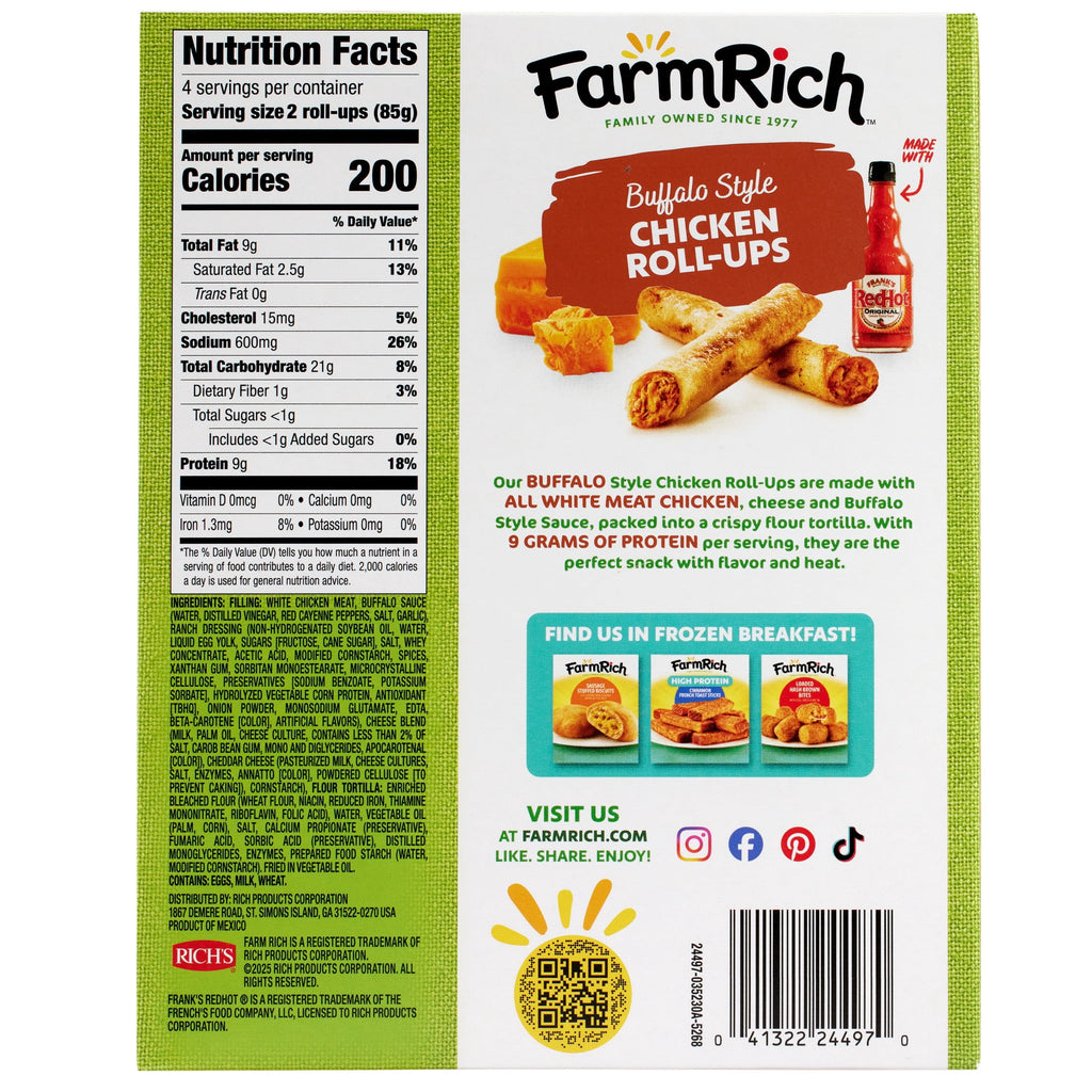 Farm Rich Buffalo Chicken Rollups Frozen 12 Oz 5 Count