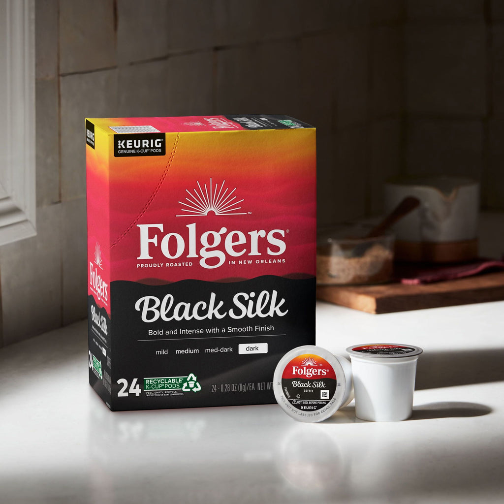 Folgers Black Silk Dark Roast Naturally Caffeinated K-Cup Coffee Pods 24 Count Box