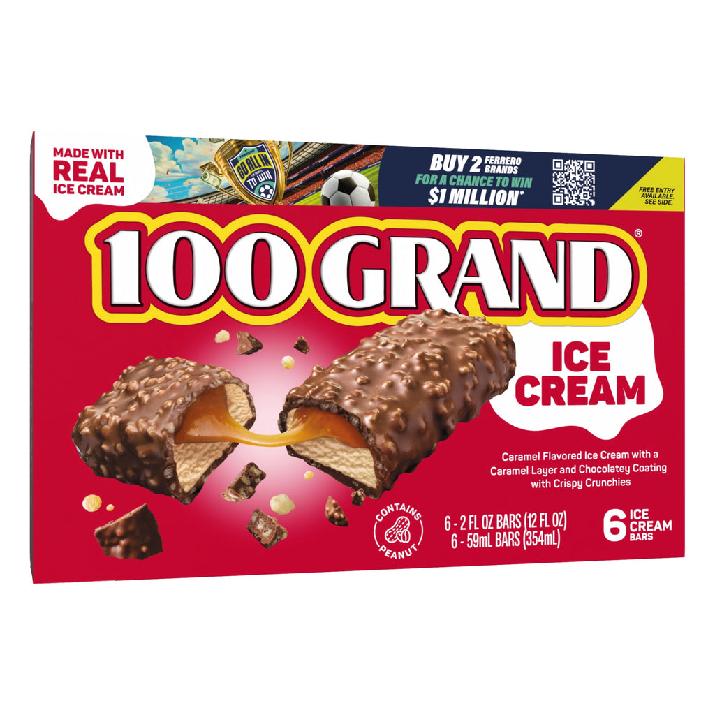 100 Grand Ice Cream Bars Caramel Crispy Crunchies Chocolatey Coating 6 Count 12 Fl Oz