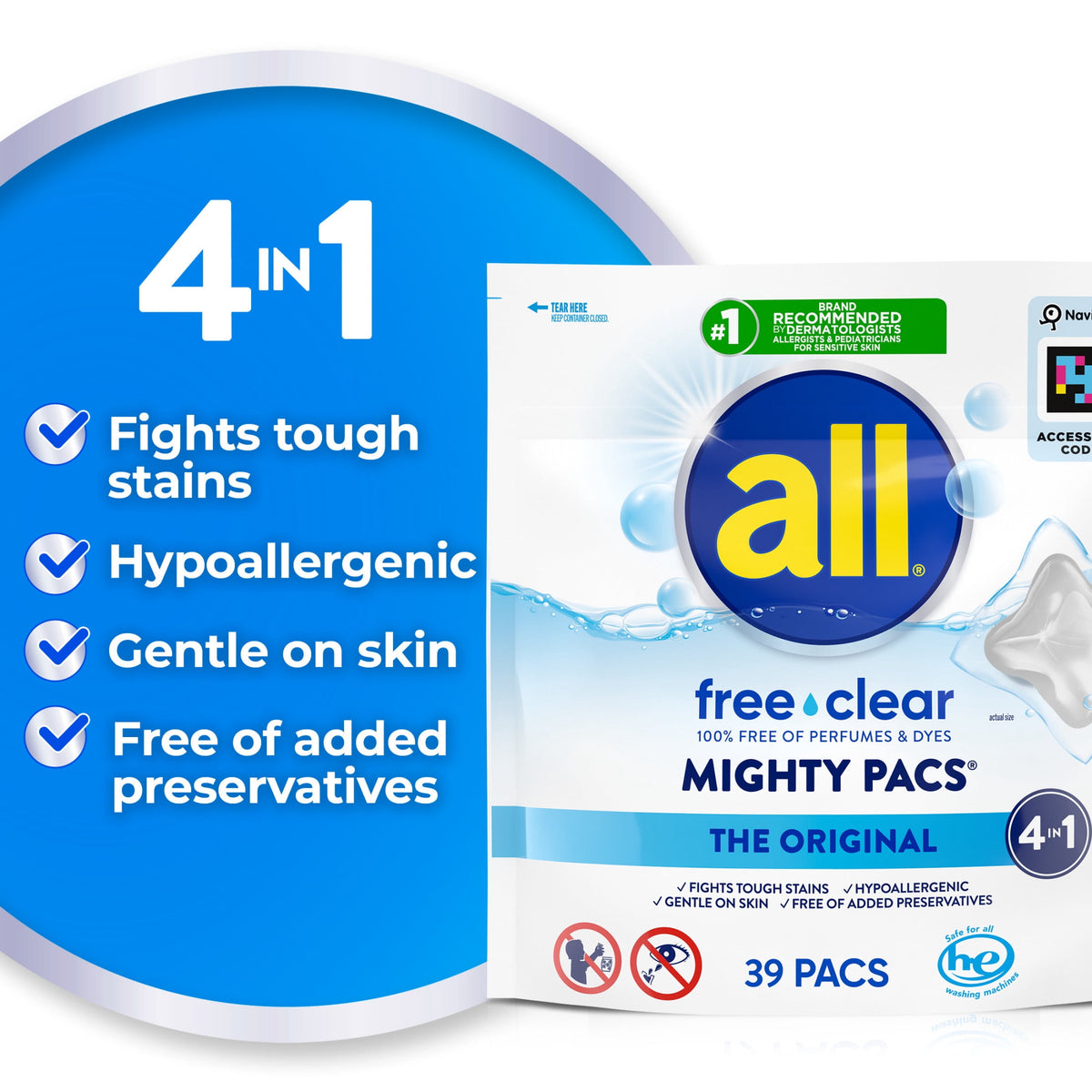 all free clear MIGHTY PACS The Original Laundry Detergent Pacs for Sensitive Skin 39 Count