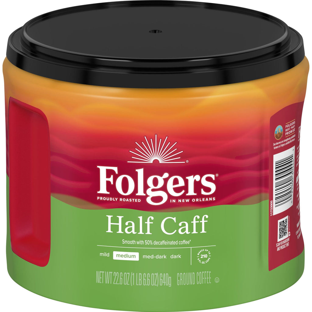 Folgers Half Caff Naturally Caffeinated Medium Roast Ground Coffee 22.6 oz Canister