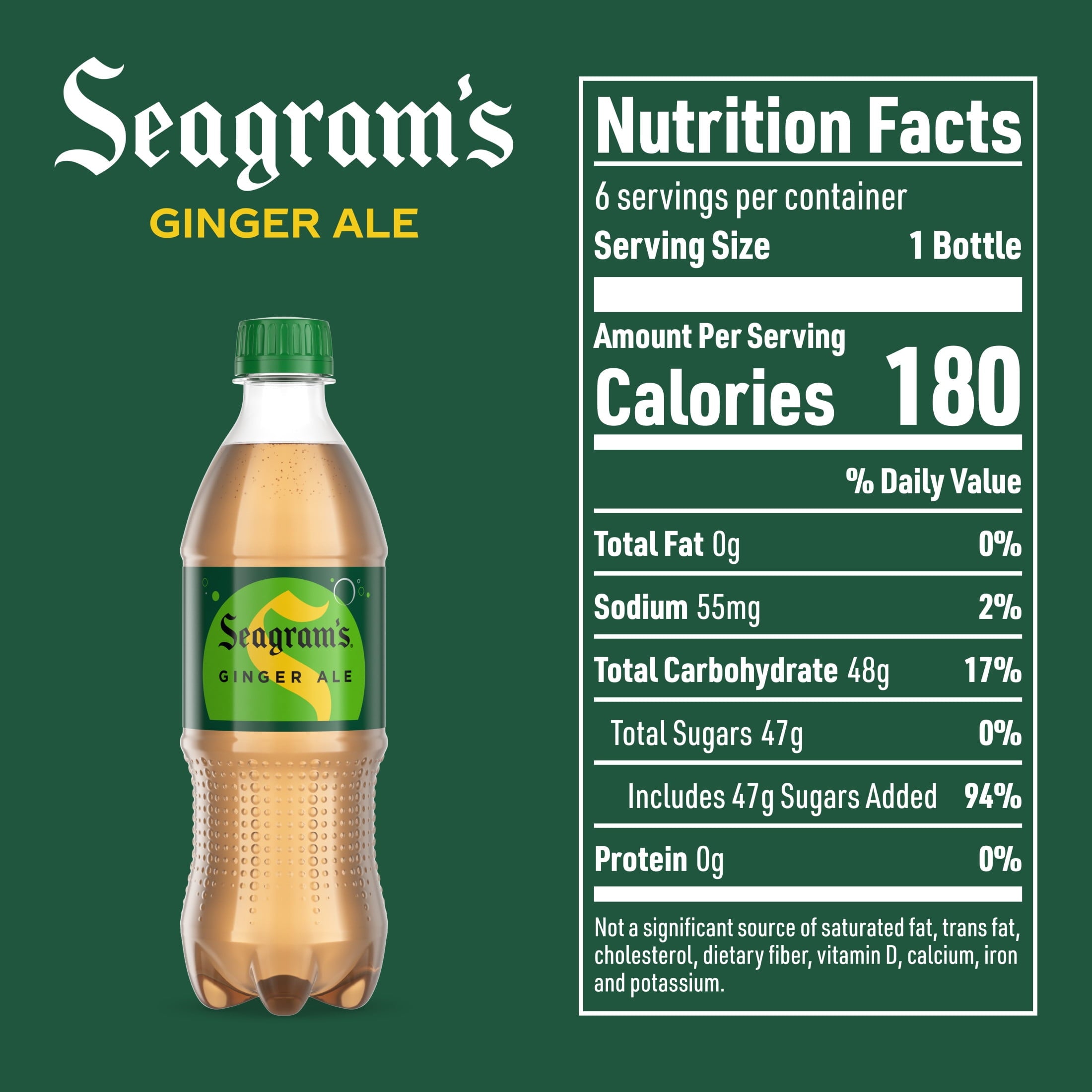Seagram's Ginger Ale Soda Pop Bottles 16.9 Fl Oz 6 Pack