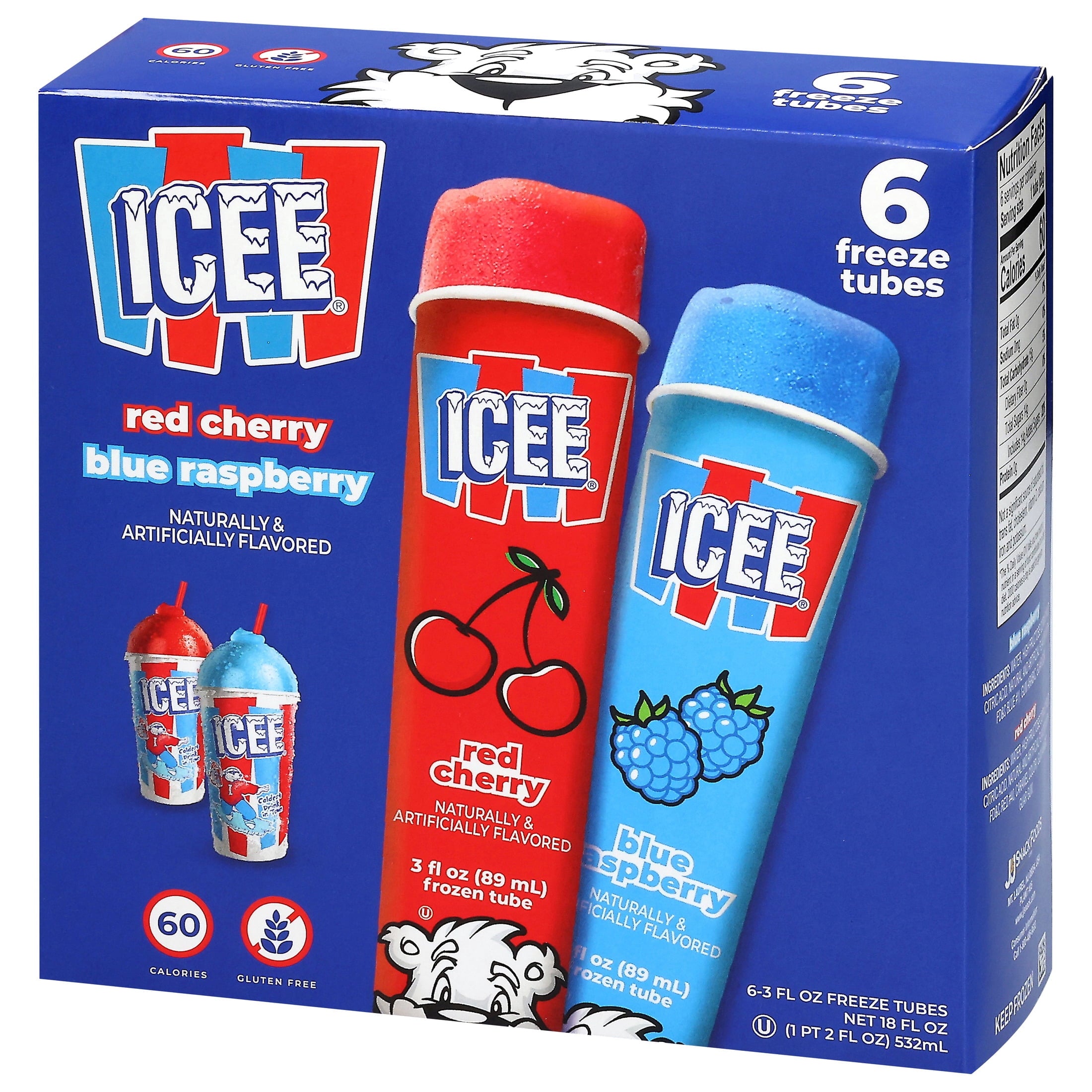 ICEE Cherry & Blue Raspberry Freeze Tubes 6 Count 18 Fl Oz