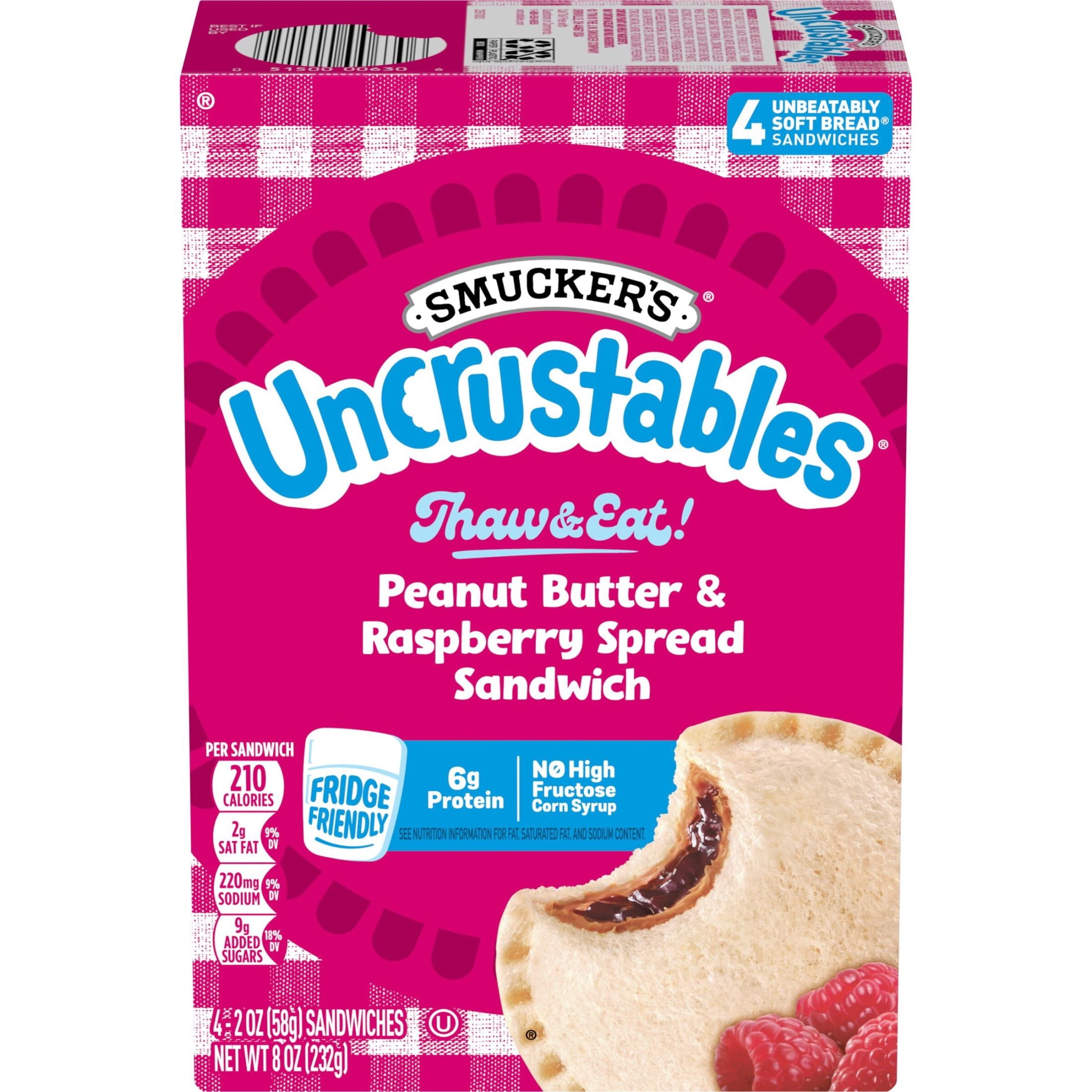 Smucker's Uncrustables Peanut Butter & Raspberry Spread Sandwiches Frozen 4 Count 8 Oz
