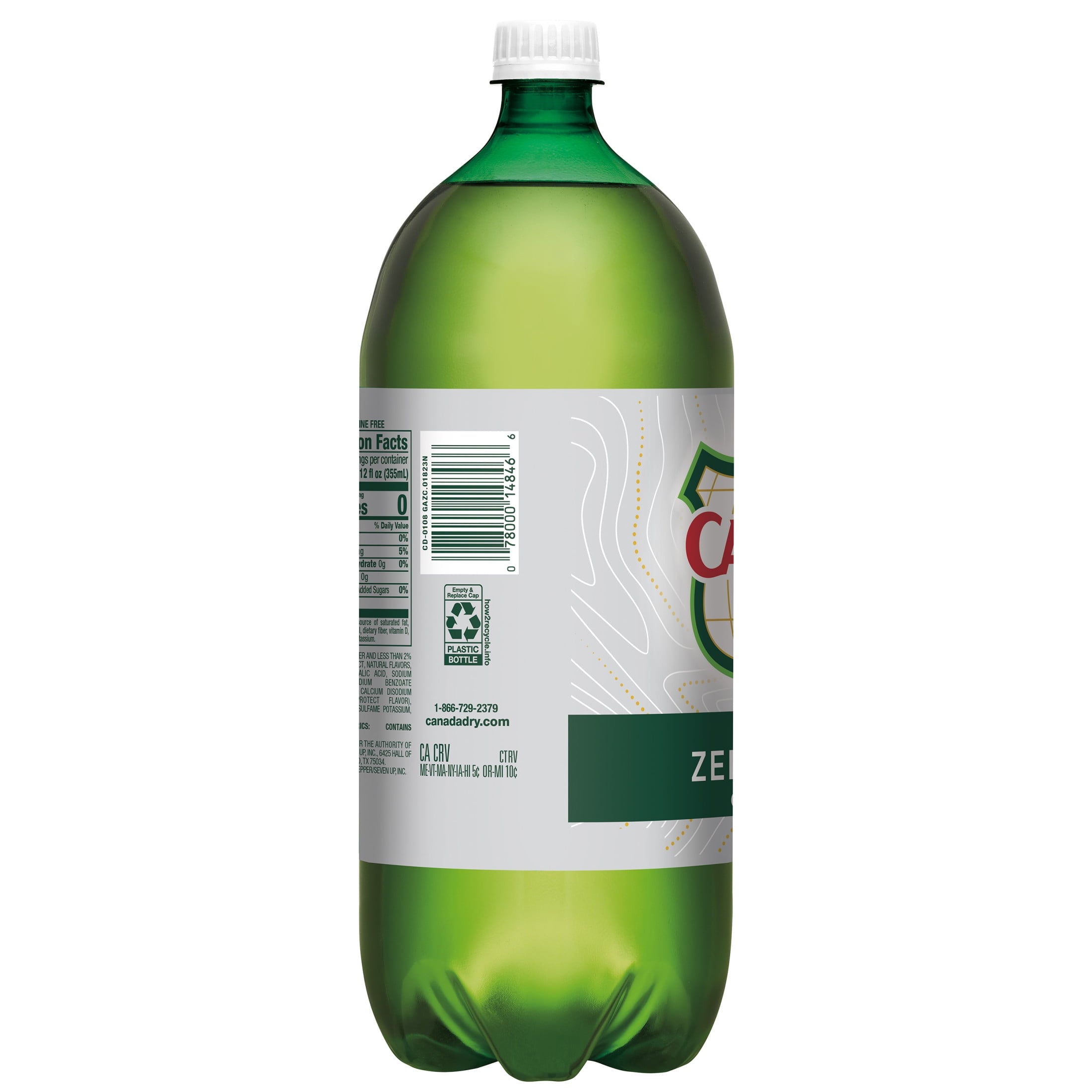 Canada Dry Caffeine Free Zero Sugar Ginger Ale Soda Pop Bottle 2 L